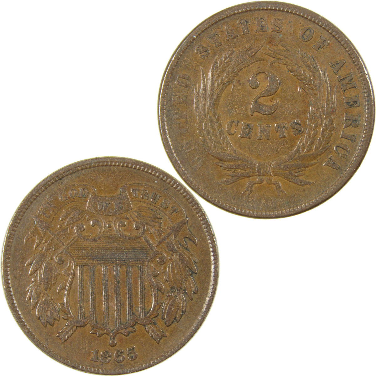 1865 Two Cent Piece VF/XF Very Fine / Extremely Fine 2c Coin