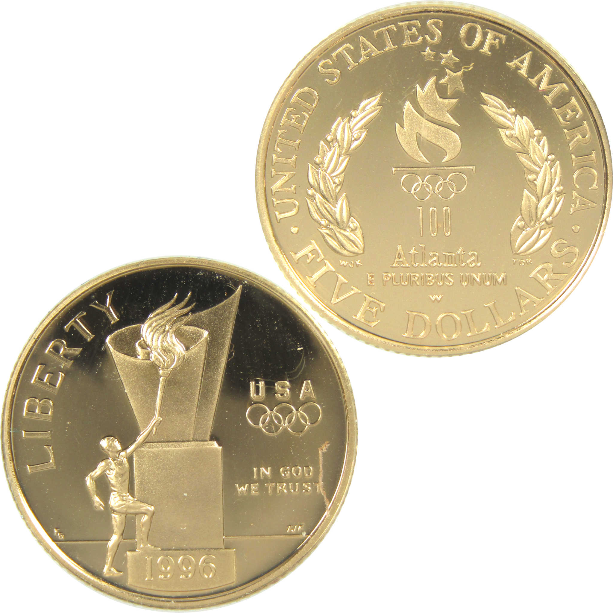 1996 W Atlanta Olympic Games Cauldron Commemorative Gold Proof $5 Coin