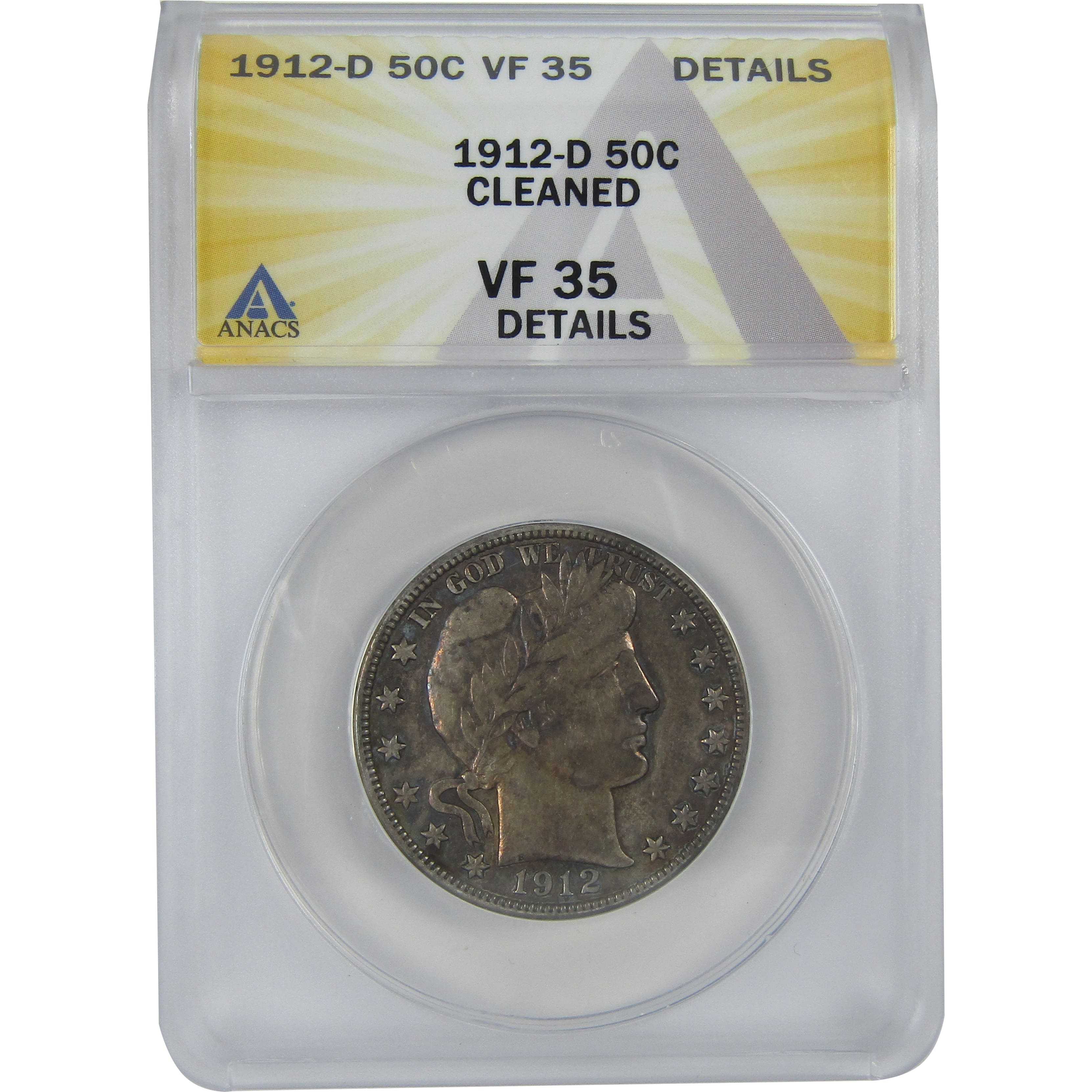 1912 D Barber Half Dollar VF 35 Details ANACS Silver 50c SKU:I16174