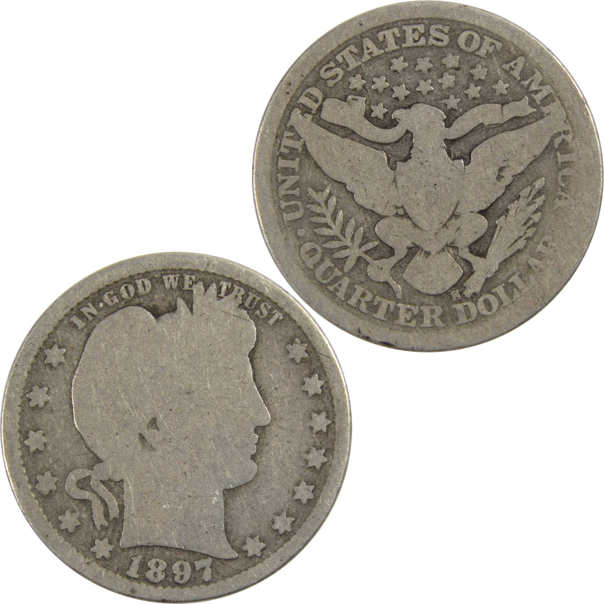 1897 S Barber Quarter AG About Good 90% Silver 25c Coin SKU:I8105