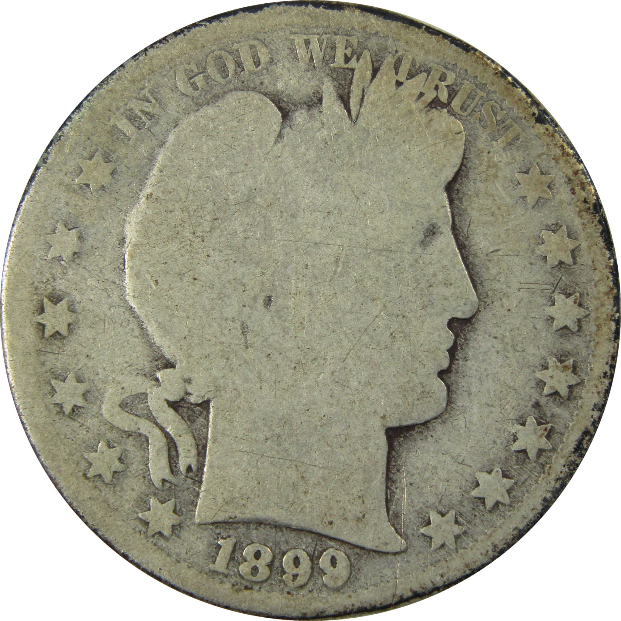 1899 S Barber Silver Half Dollar AG About Good 50c Coin SKU:I25959