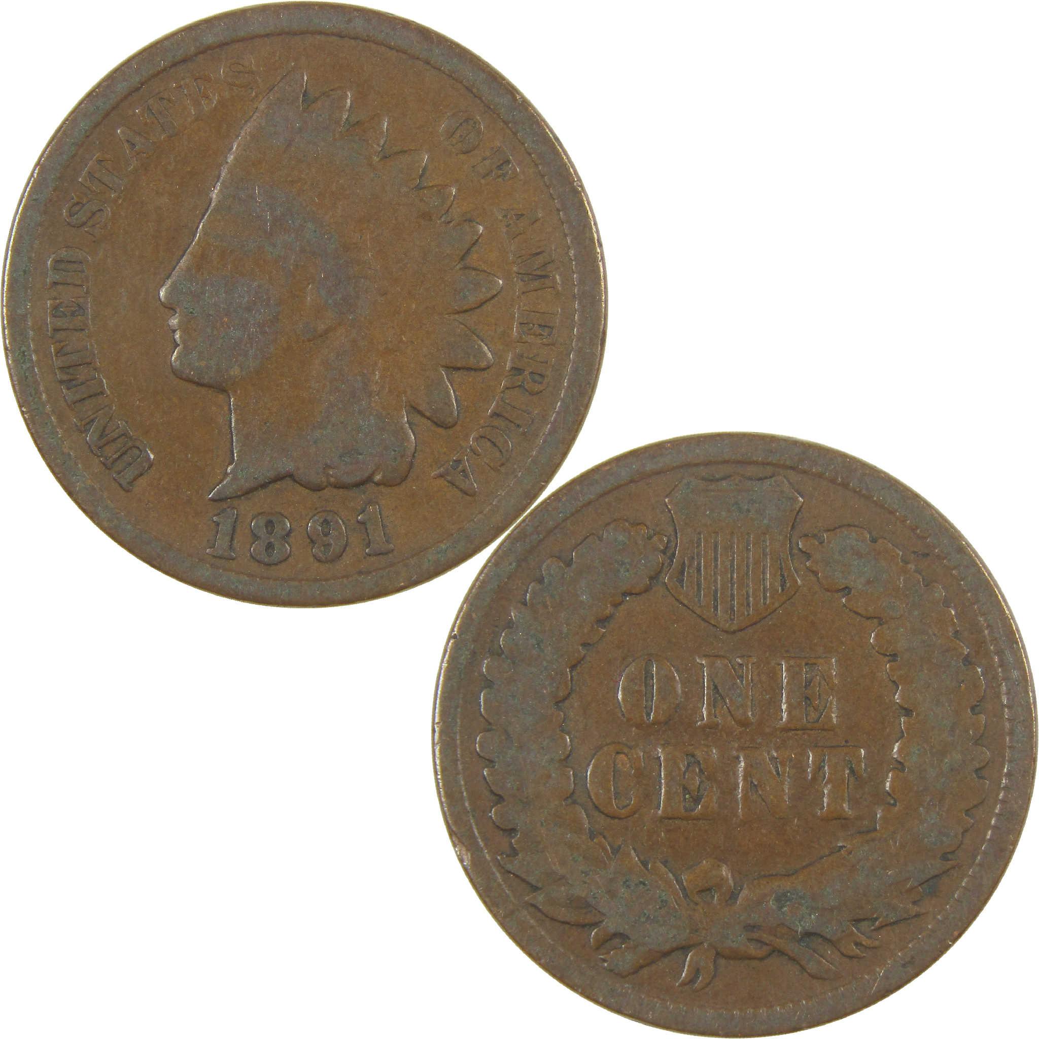 1891 Indian Head Cent G Good Penny 1c Coin