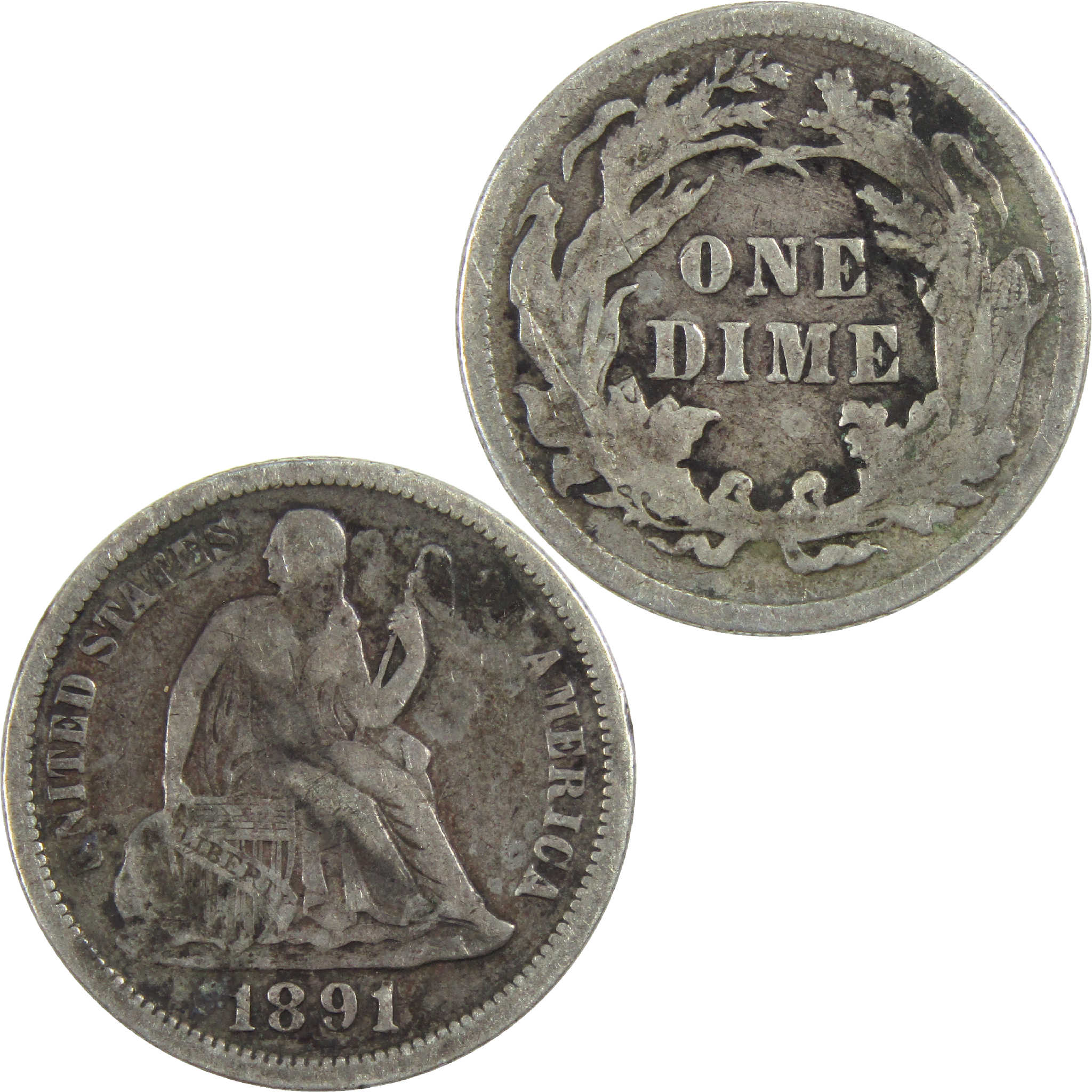 1891 Seated Liberty Dime VF Very Fine Silver 10c Coin SKU:I12268