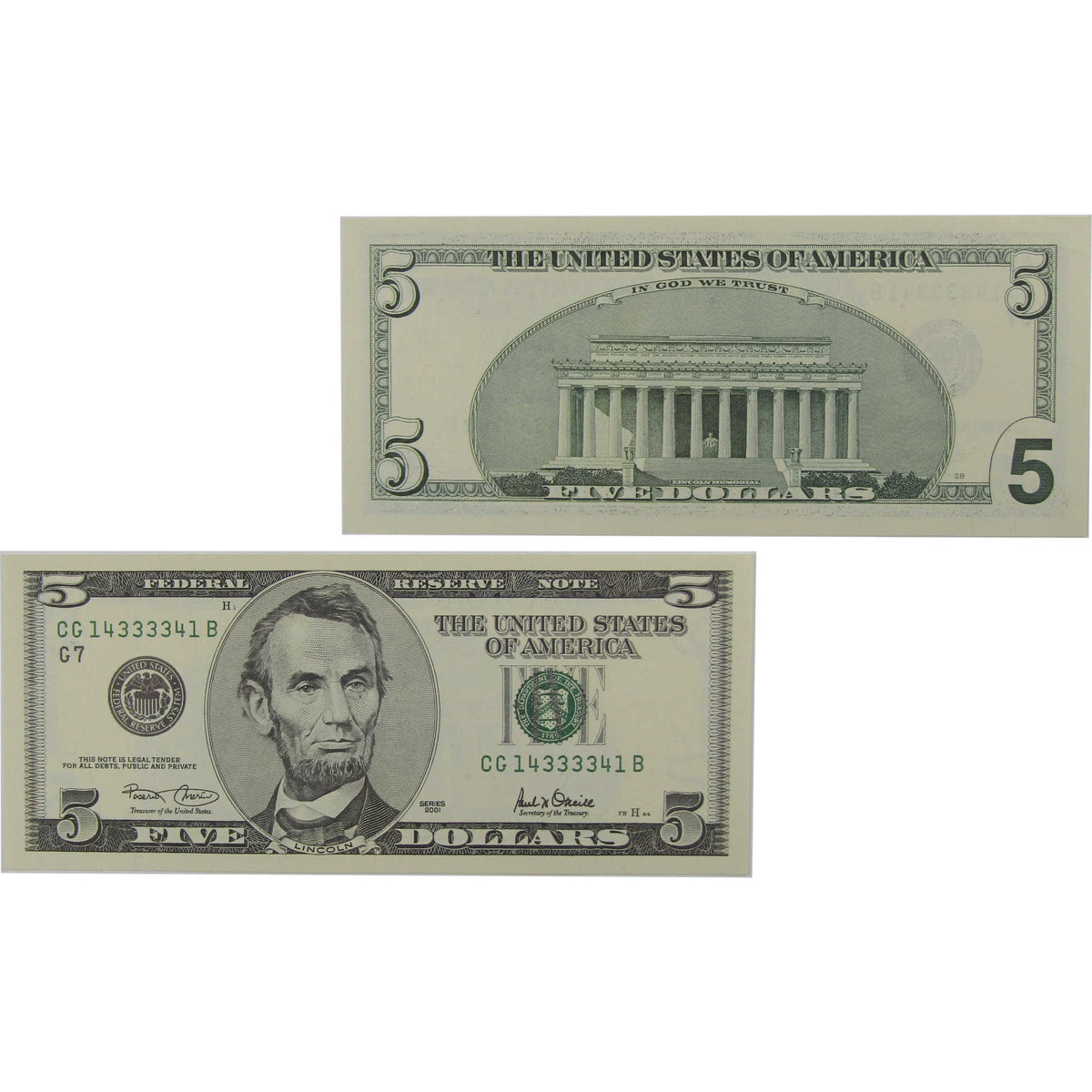 $5 Federal Reserve Quad Center Radar Note Choice Crisp Uncirculated
