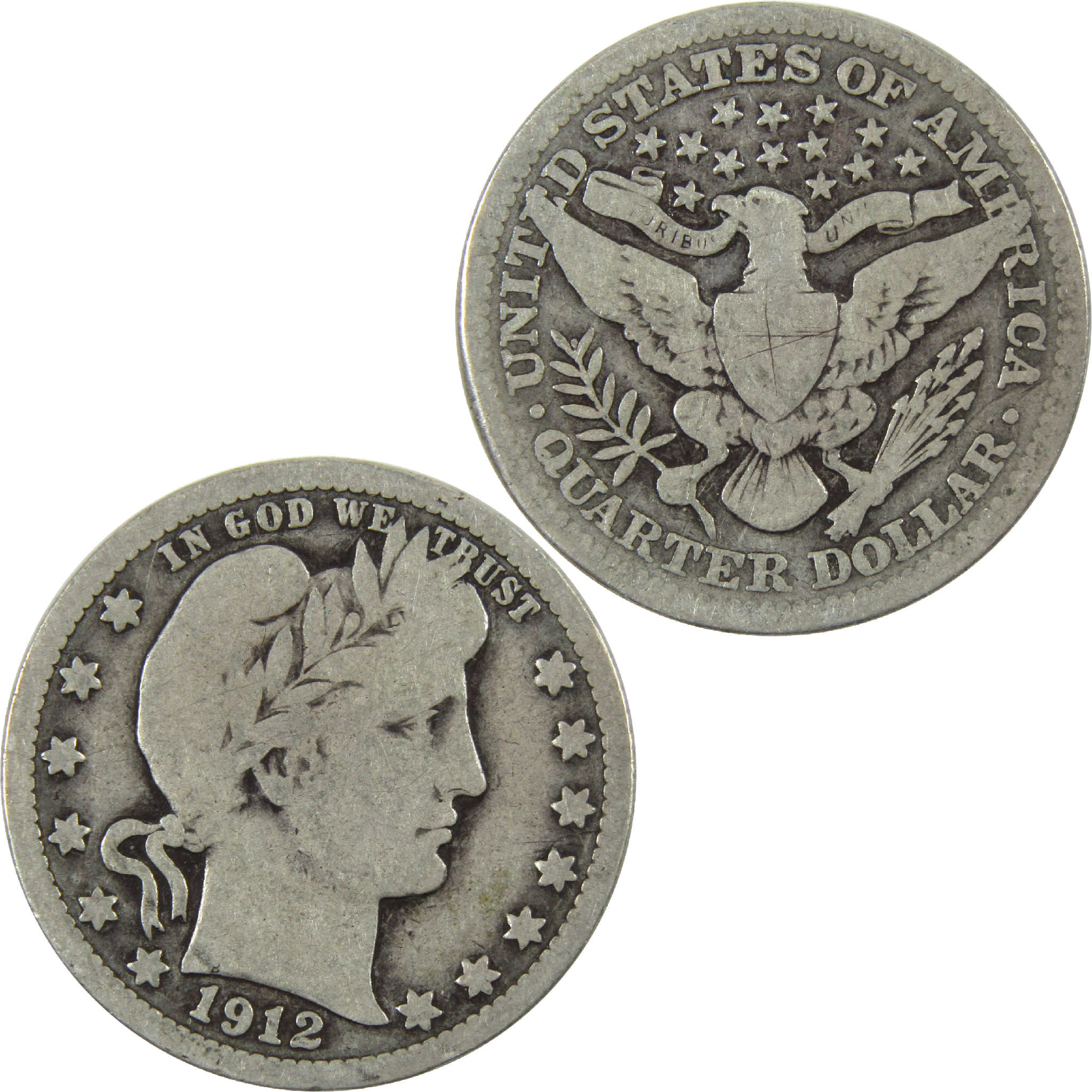 1912 Barber Quarter VG Very Good Silver 25c Coin SKU:I11861