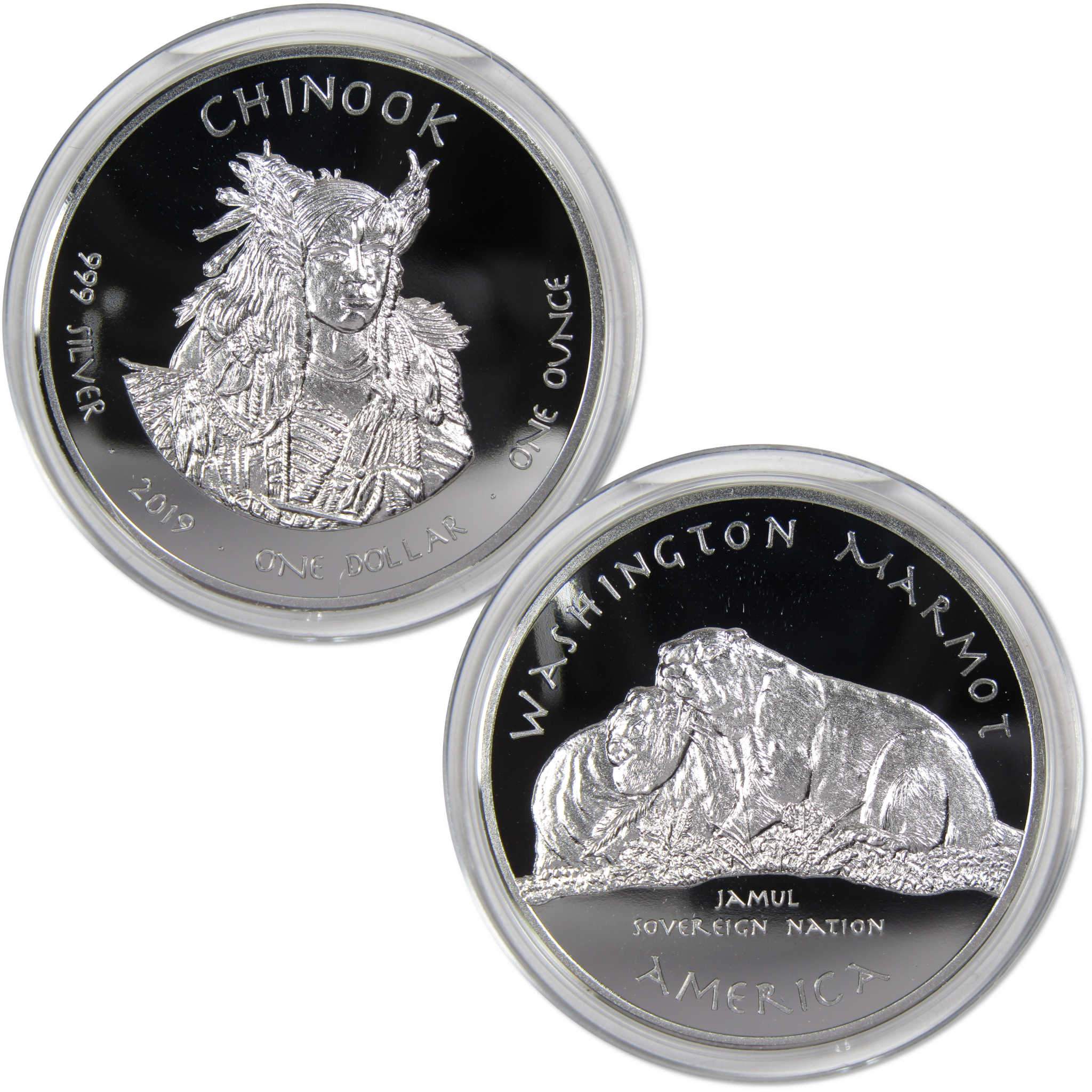 2019 Native American Jamul Chinook Washington Marmot 1 oz Silver Proof