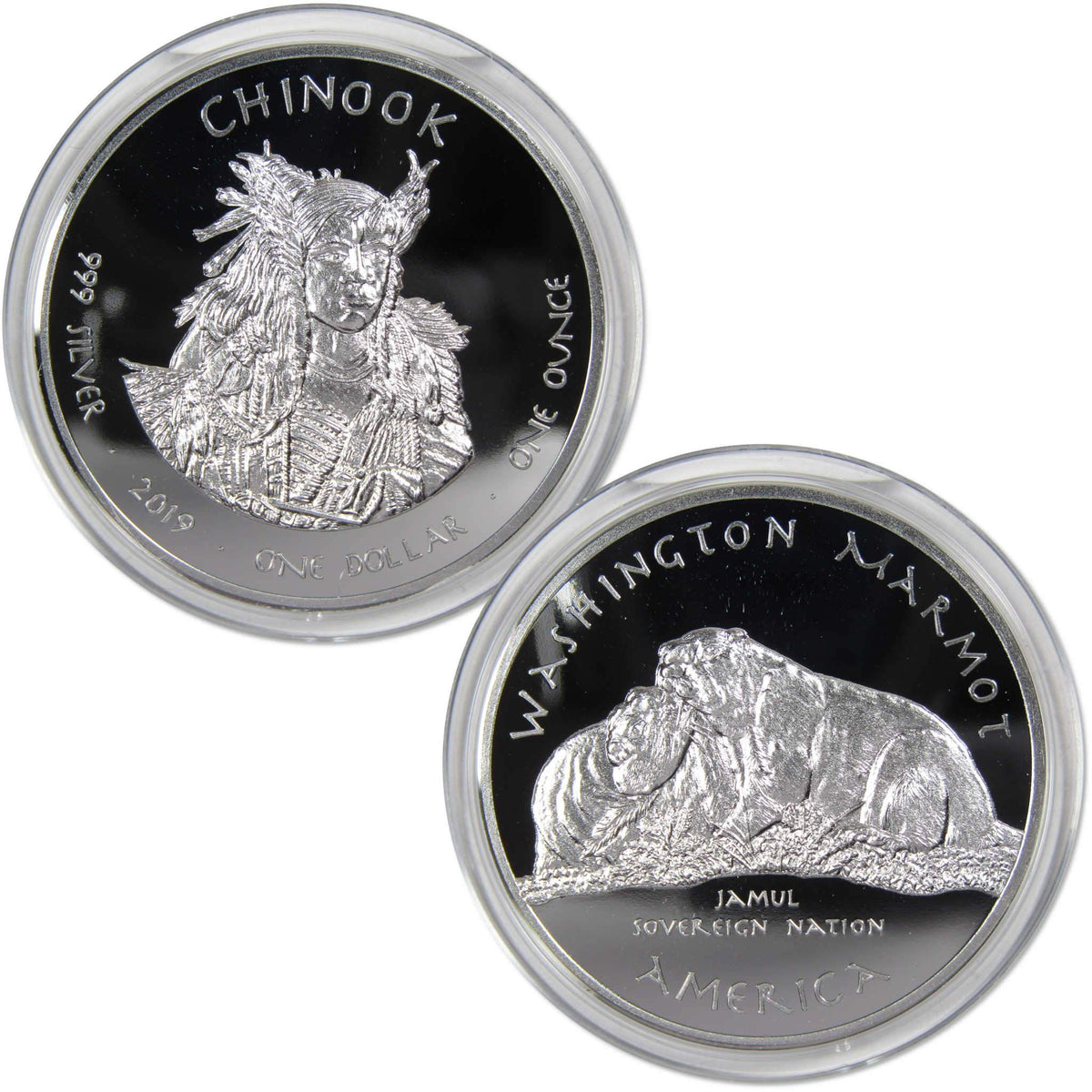 2019 Native American Jamul Chinook Washington Marmot 1 oz Silver Proof
