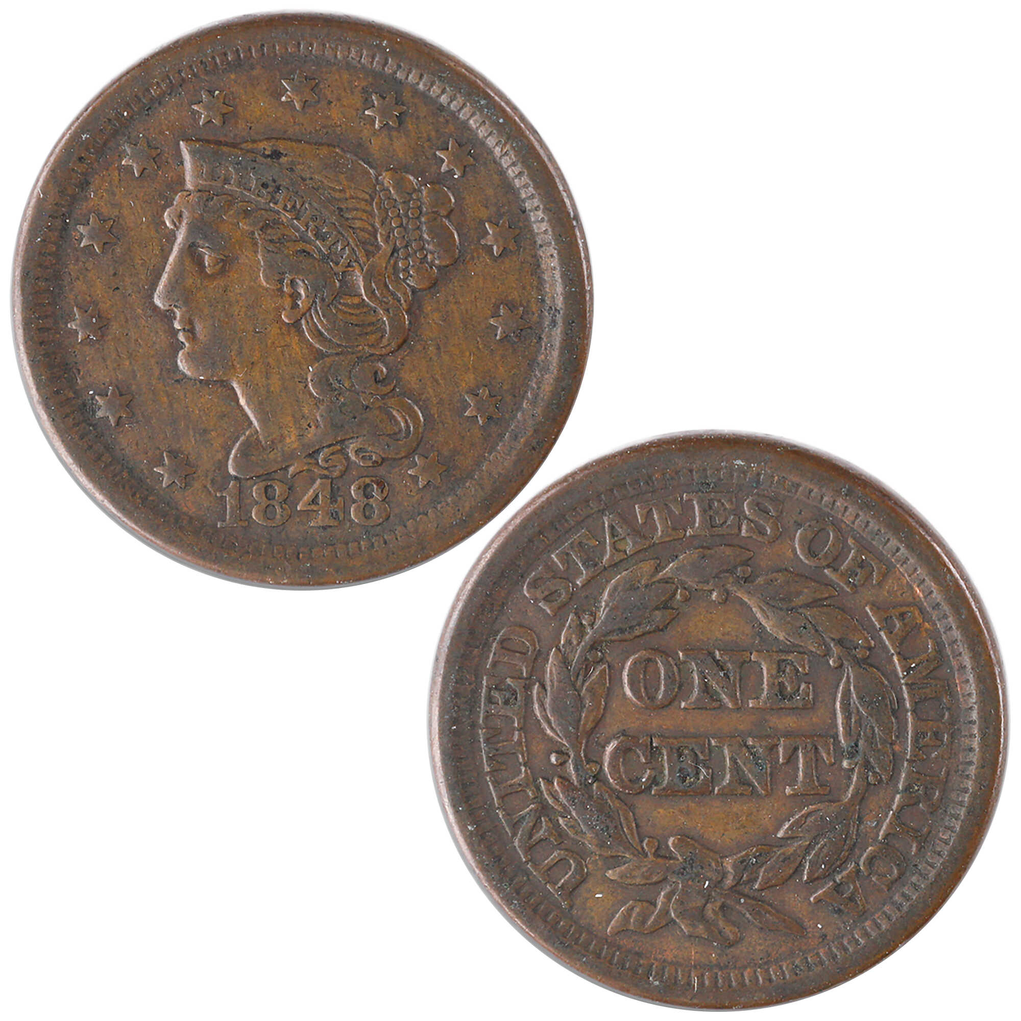 1848 Braided Hair Large Cent VF Very Fine Copper Penny 1c SKU:I12040