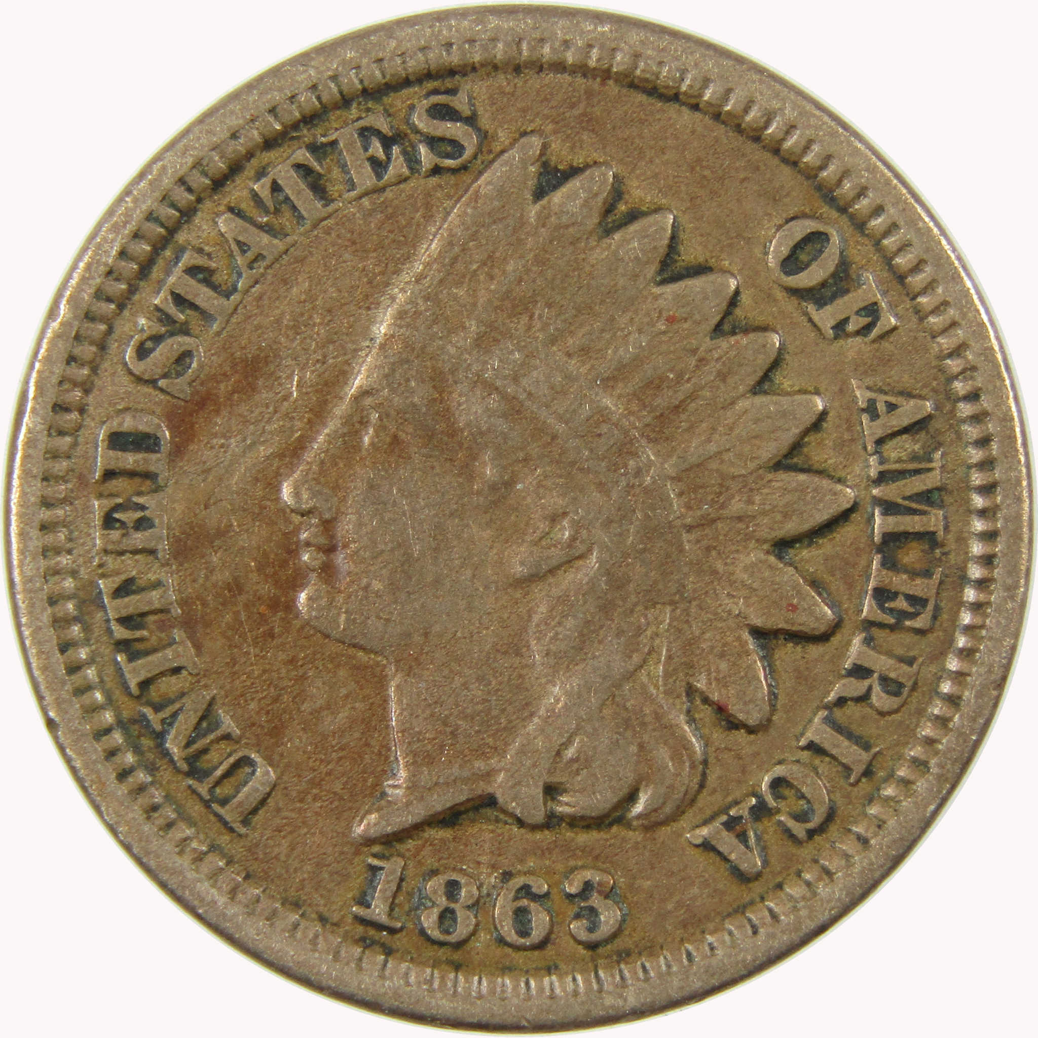 1863 Indian Head Cent F Fine Penny 1c Coin SKU:CP1107