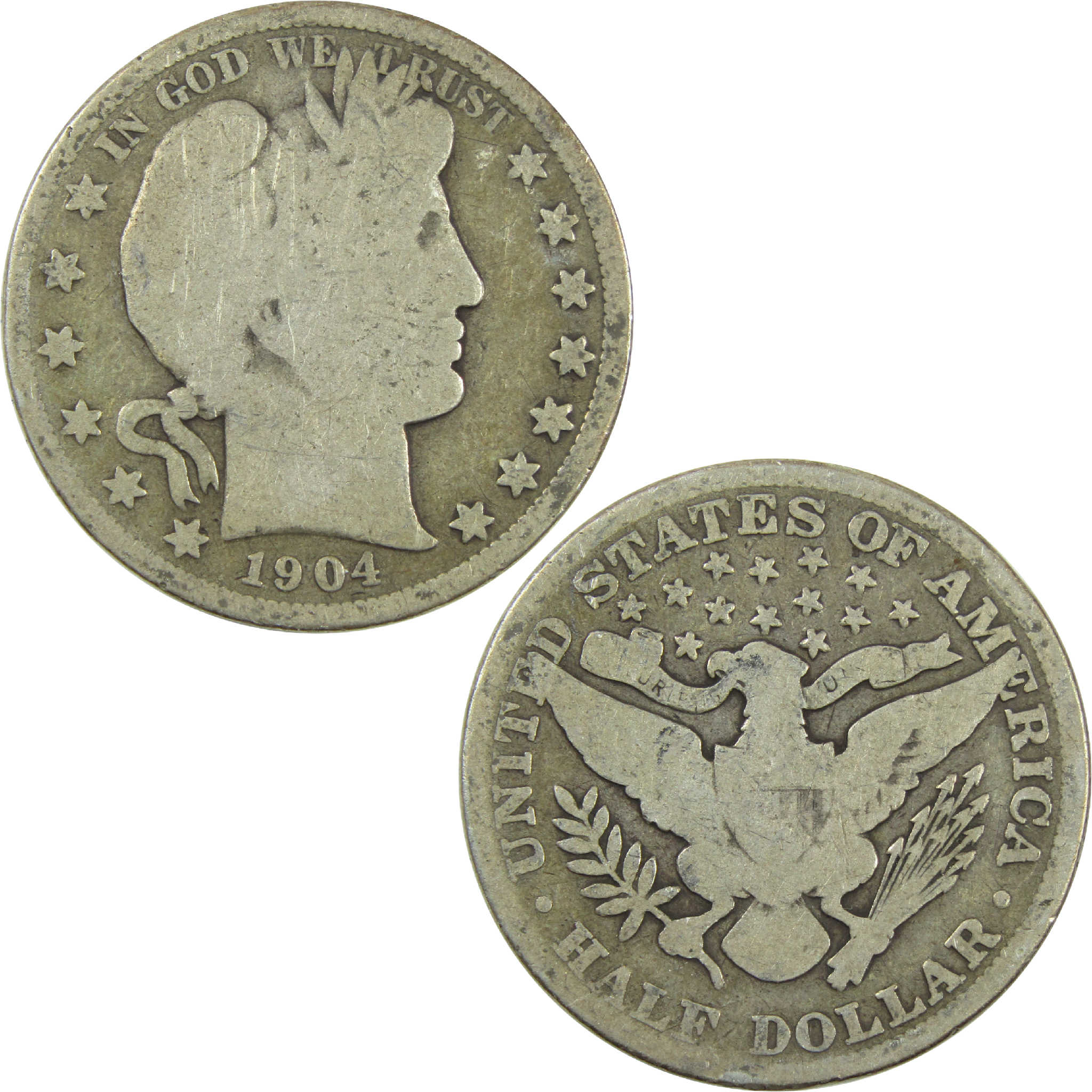 1904 Barber Half Dollar G Good Silver 50c Coin SKU:I13501
