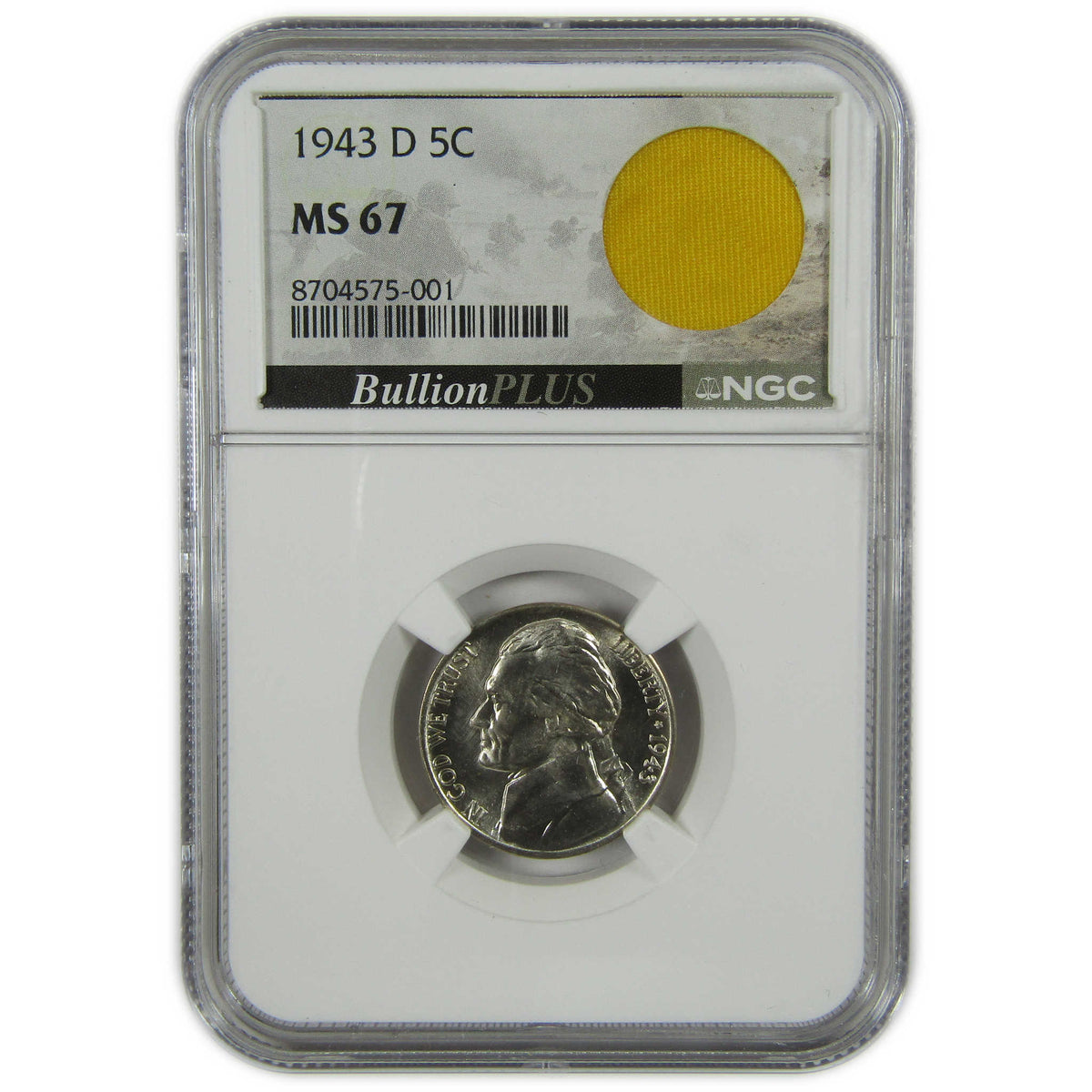 1943 D Jefferson Wartime Silver Nickel MS 67 NGC 5c Coin SKU:I28704