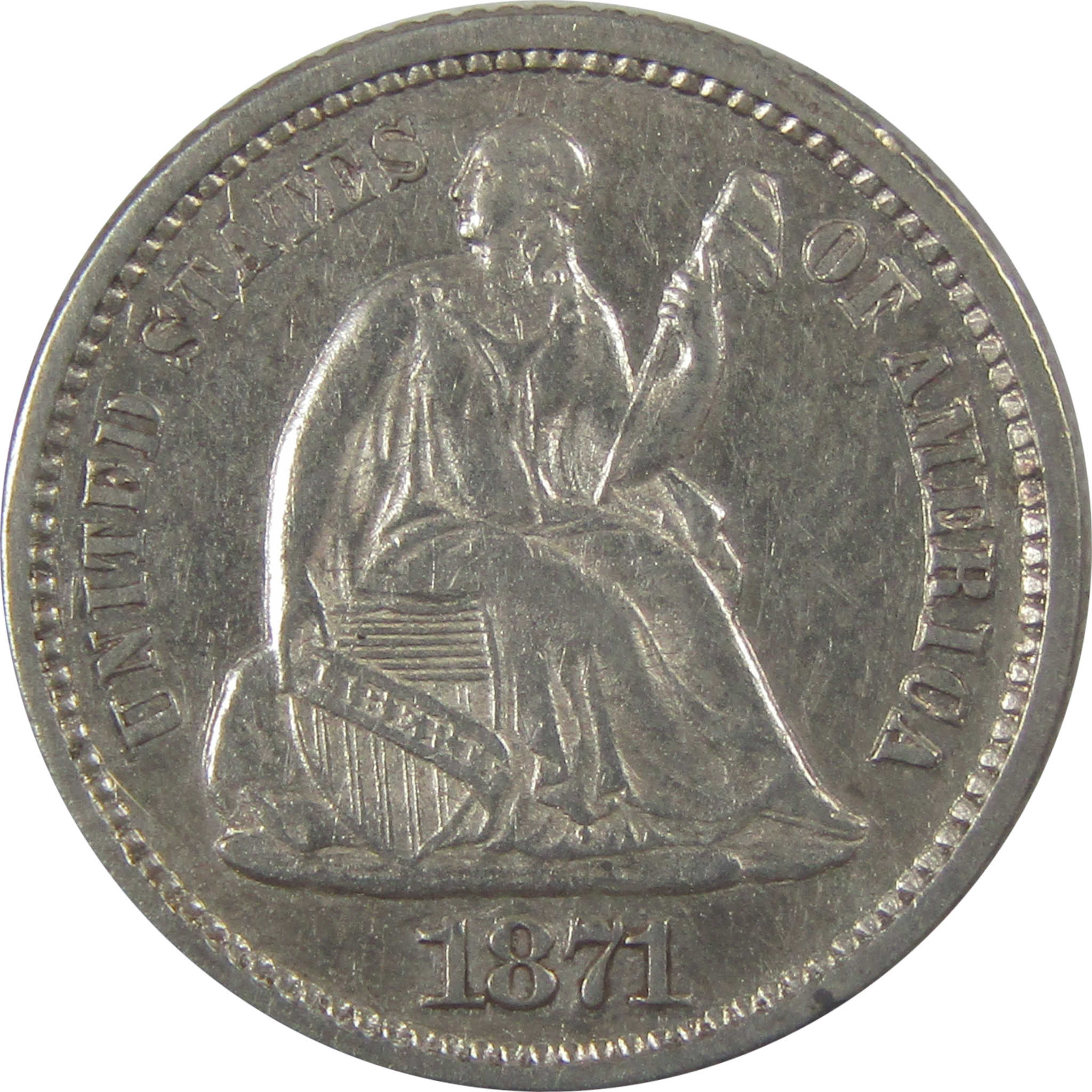1871 Seated Liberty Silver Half Dime AU About Uncirculated SKU:I24820