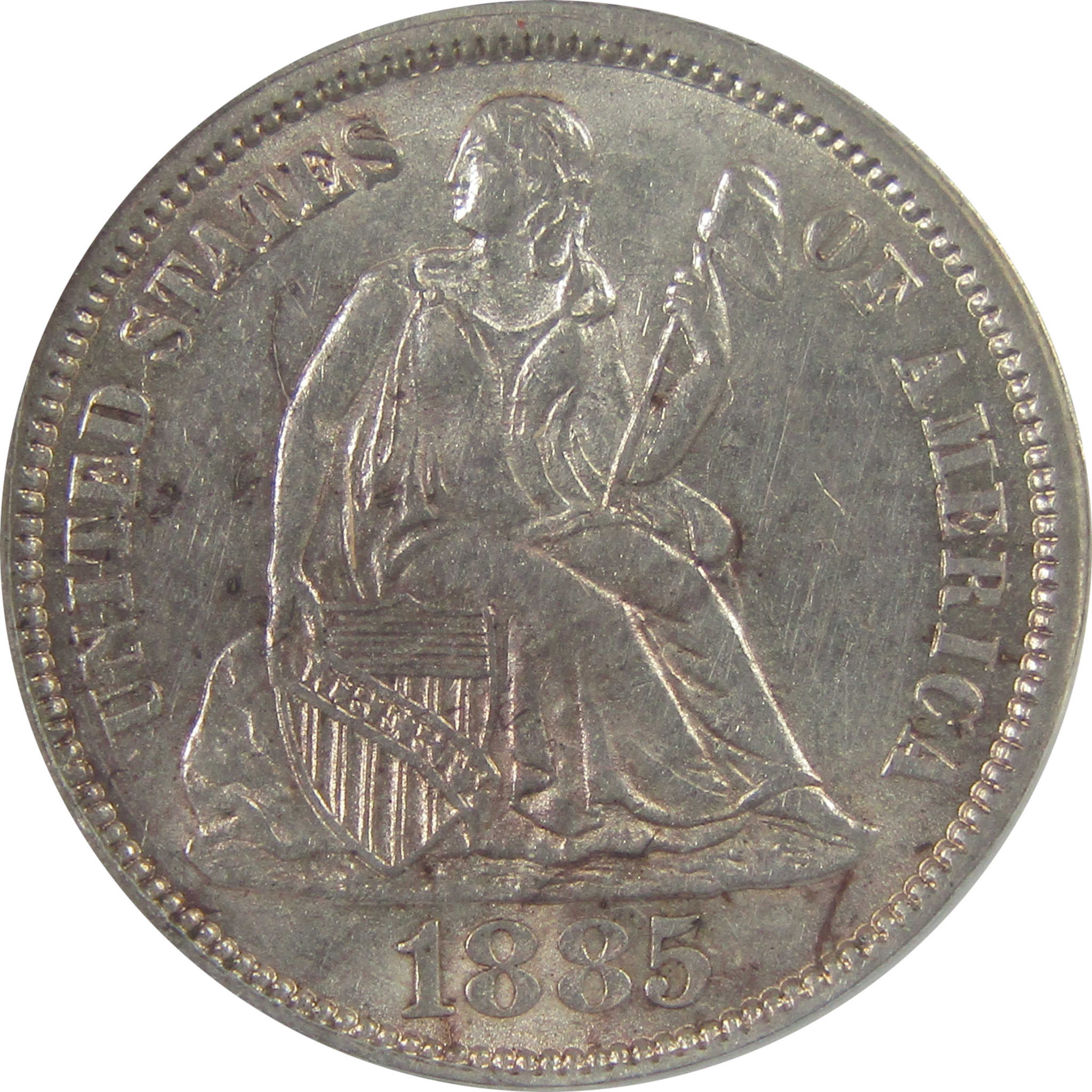 1885 Seated Liberty Dime AU 58 ANACS Silver 10c Coin SKU:CPC0795