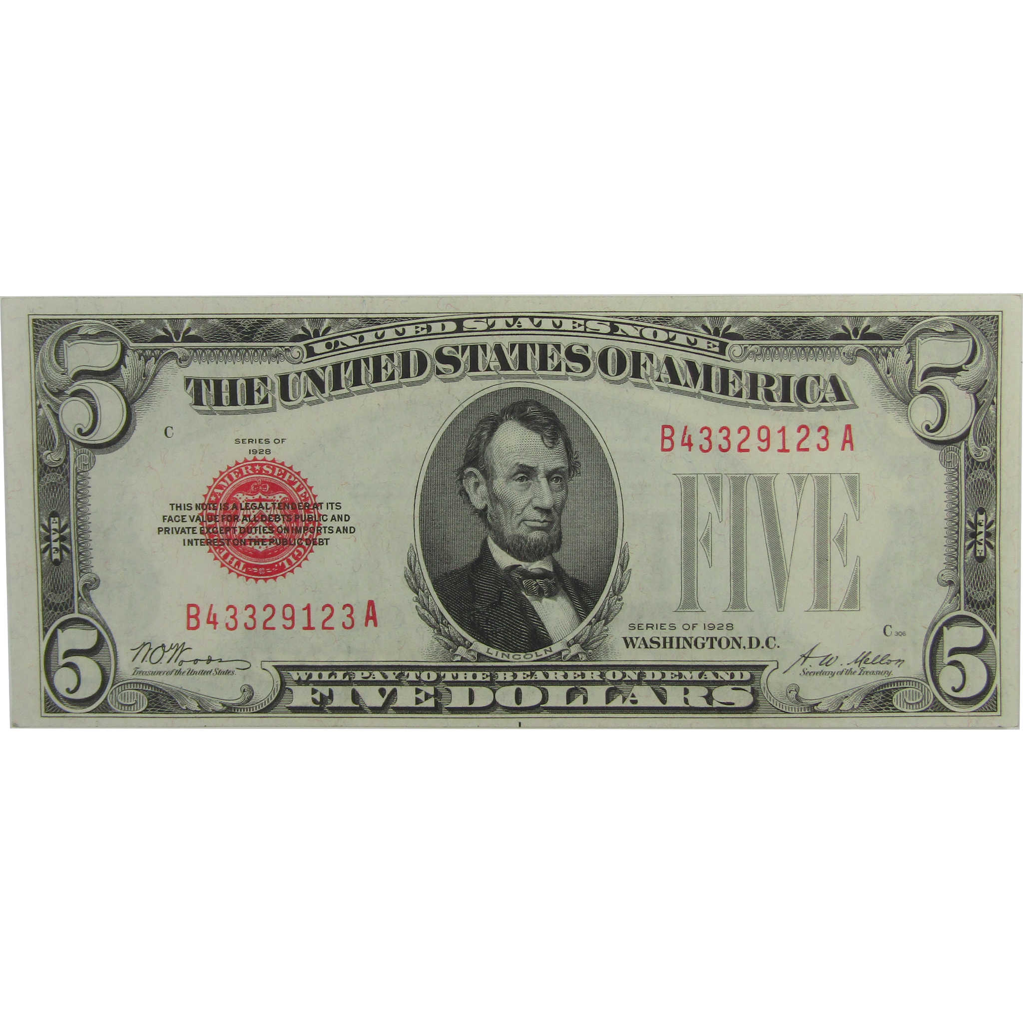 1928 $5 Small Size Legal Tender Note Fr 1525 CU Crisp Uncirculated