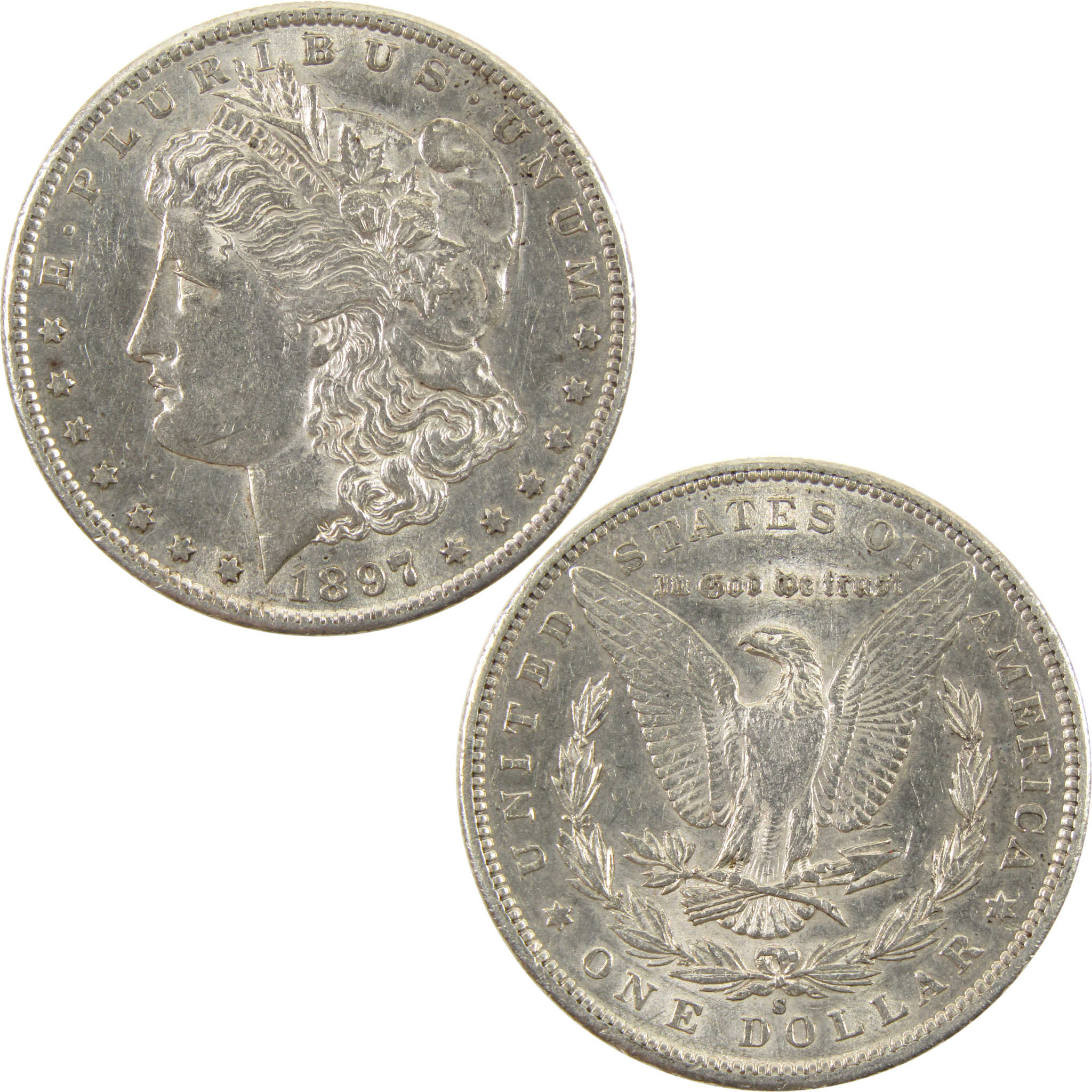 1897 S Morgan Dollar AU About Uncirculated 90% Silver $1 SKU:I10701 - Morgan coin - Morgan silver dollar - Morgan silver dollar for sale - Profile Coins &amp; Collectibles