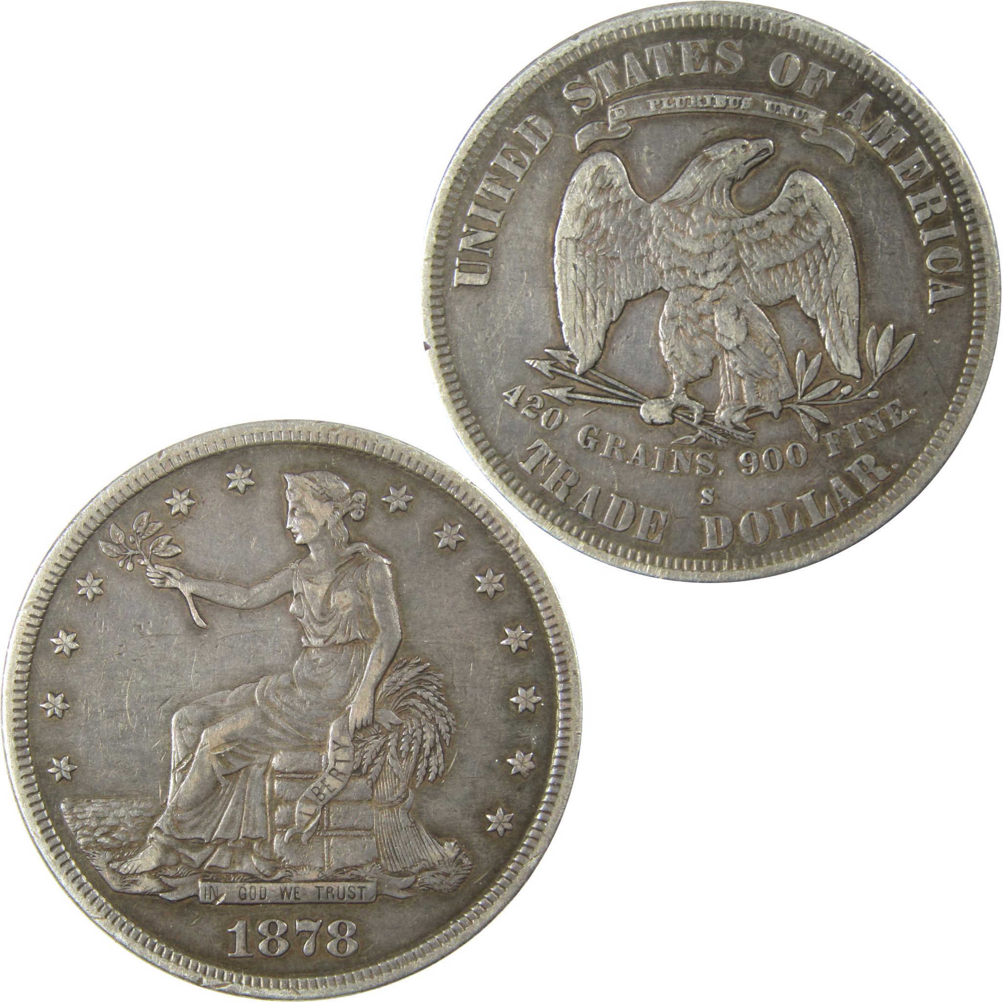 1878 S Trade Silver Dollar XF EF Extremely Fine $1 Coin SKU:I25376