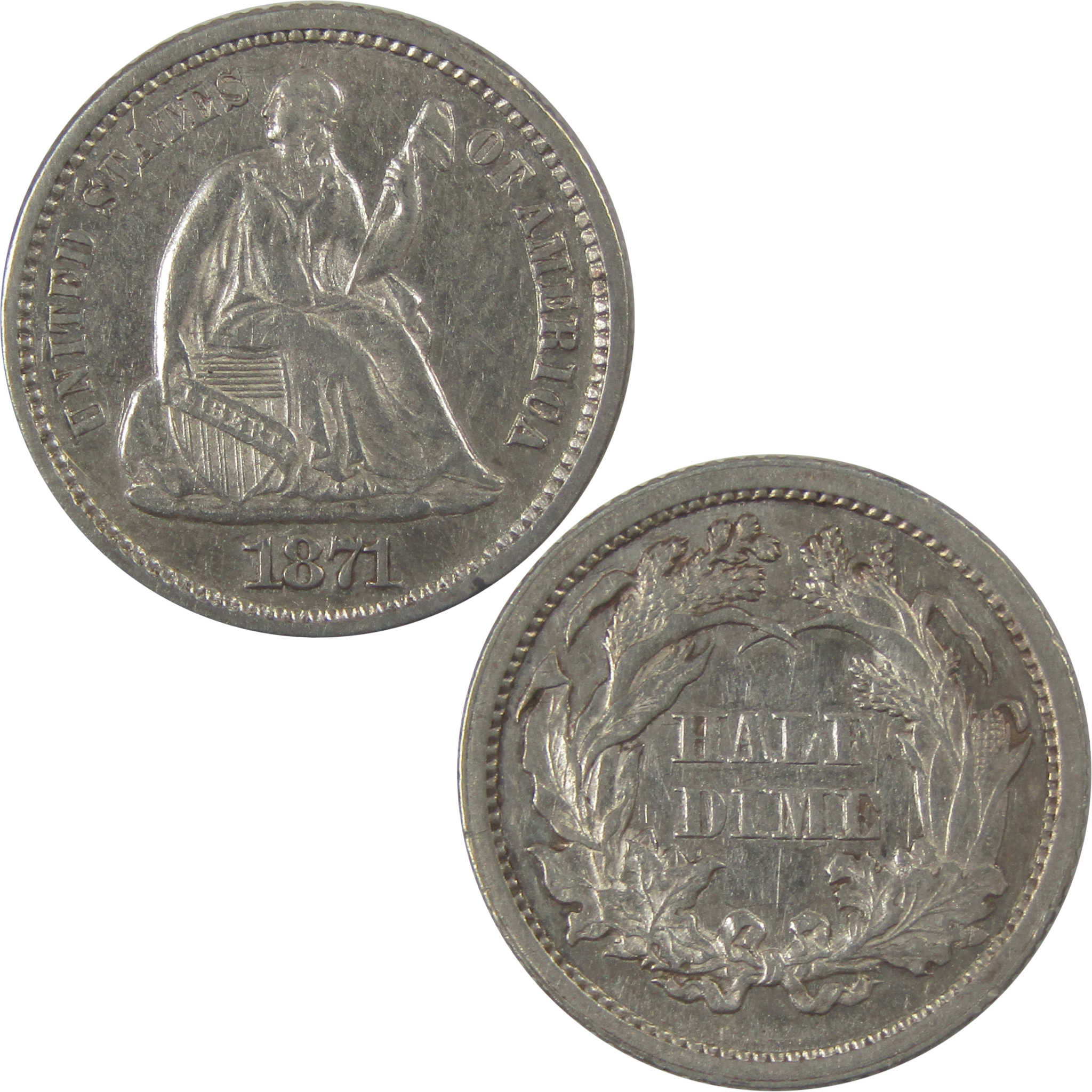 1871 Seated Liberty Silver Half Dime AU About Uncirculated SKU:I24820