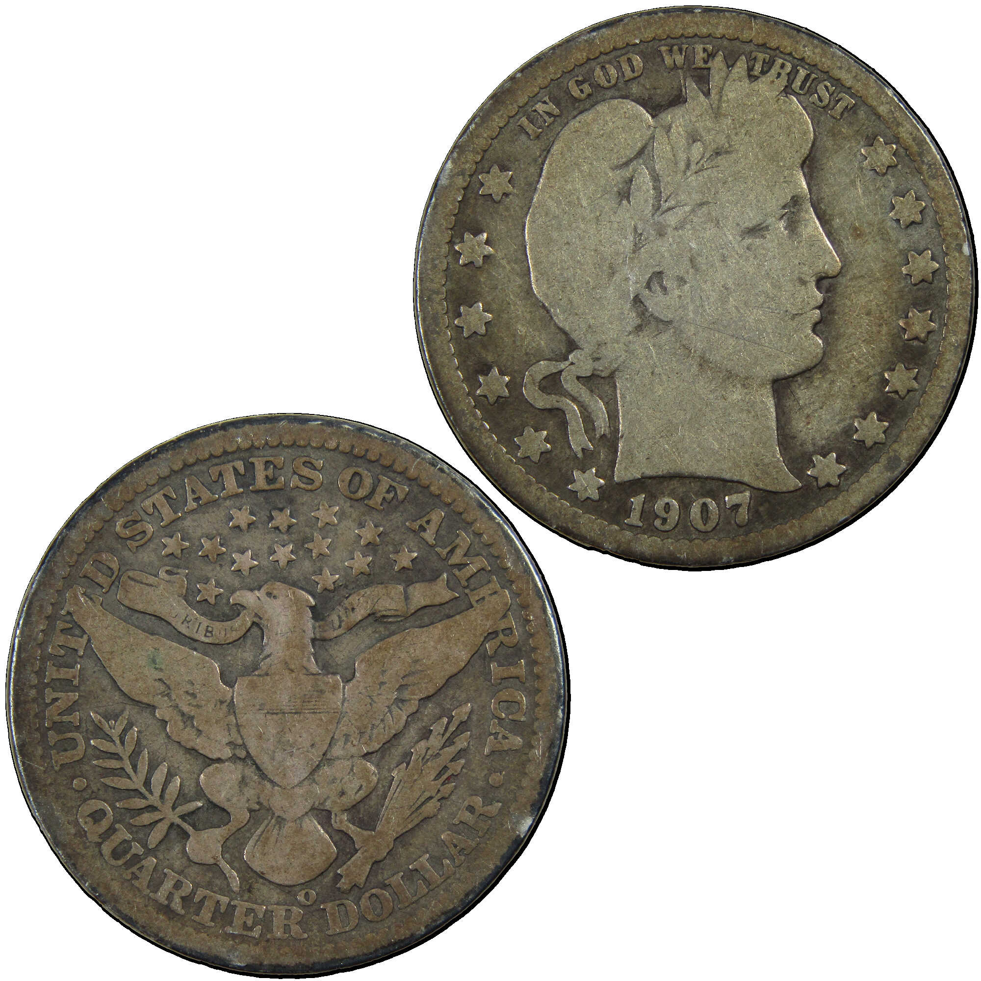 1907 O Barber Quarter G Good Silver 25c Coin SKU:I12718