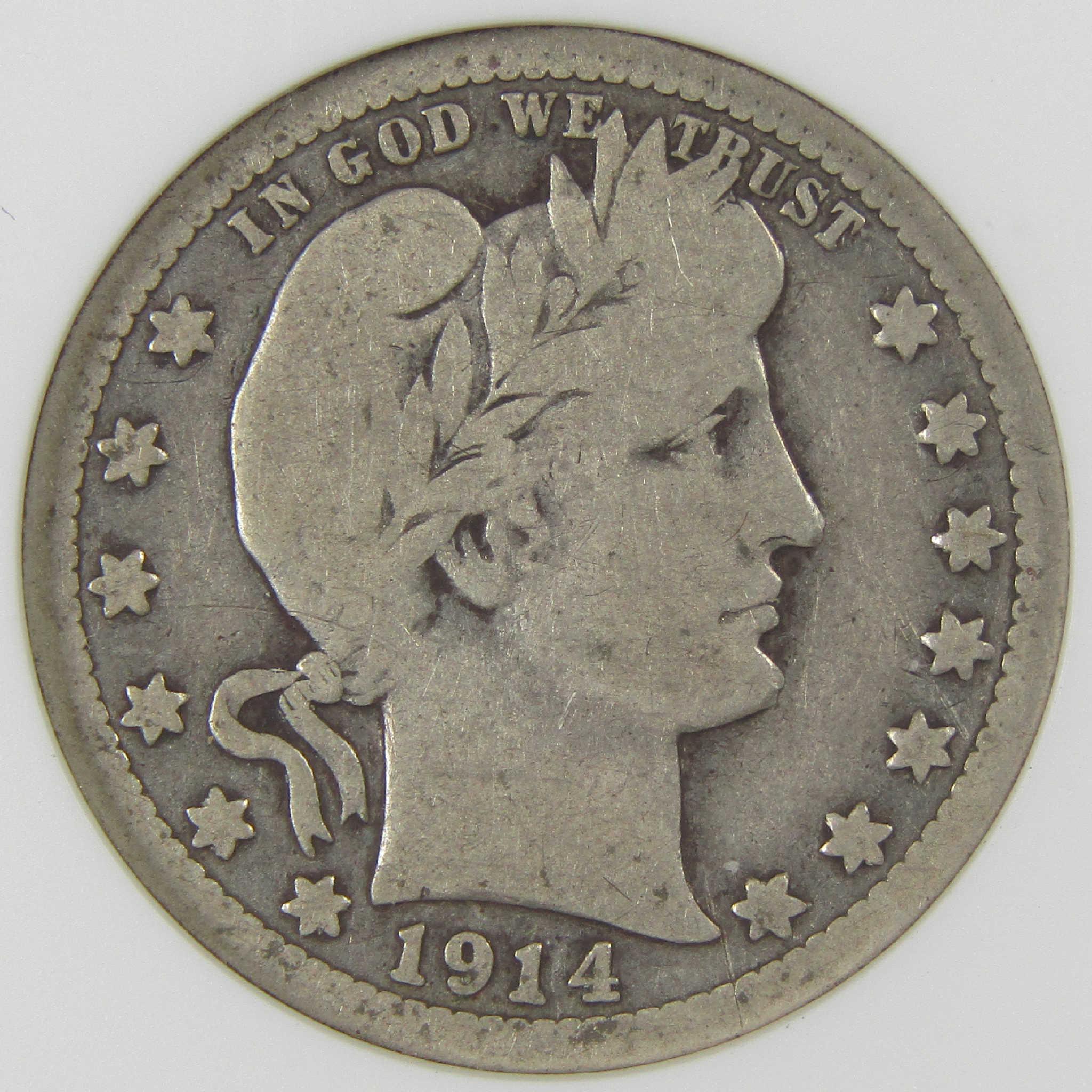 1914 S Barber Silver Quarter VG 8 ANACS 25c Coin Collectible