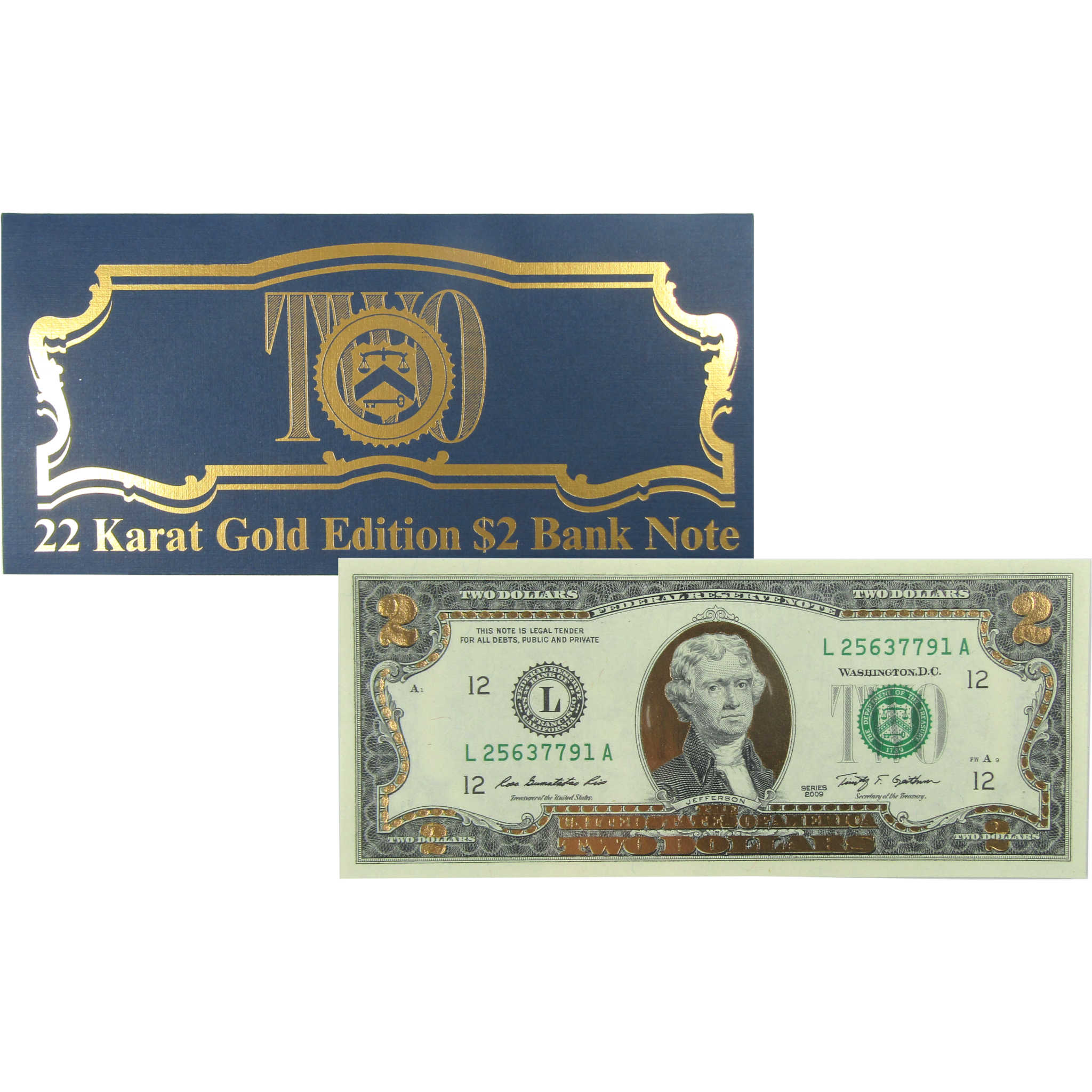 2009 $2 Federal Reserve Note 22 Karat Gold Foil Edition SKU:CPC9397