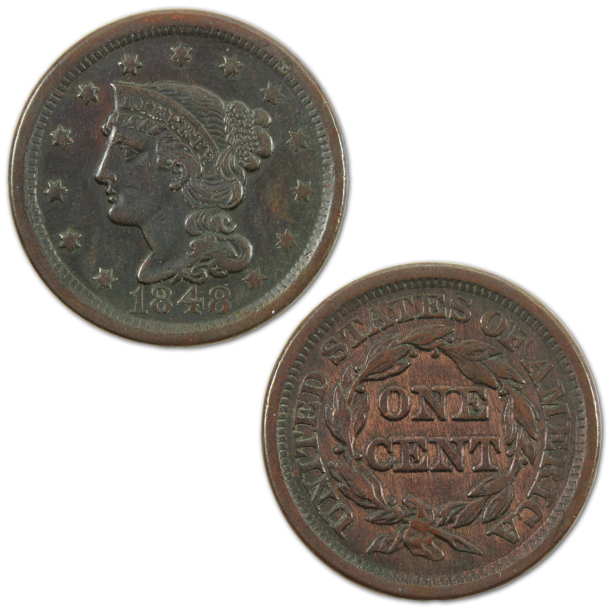 1848 Braided Hair Large Cent XF Details Copper Penny 1c SKU:I10873