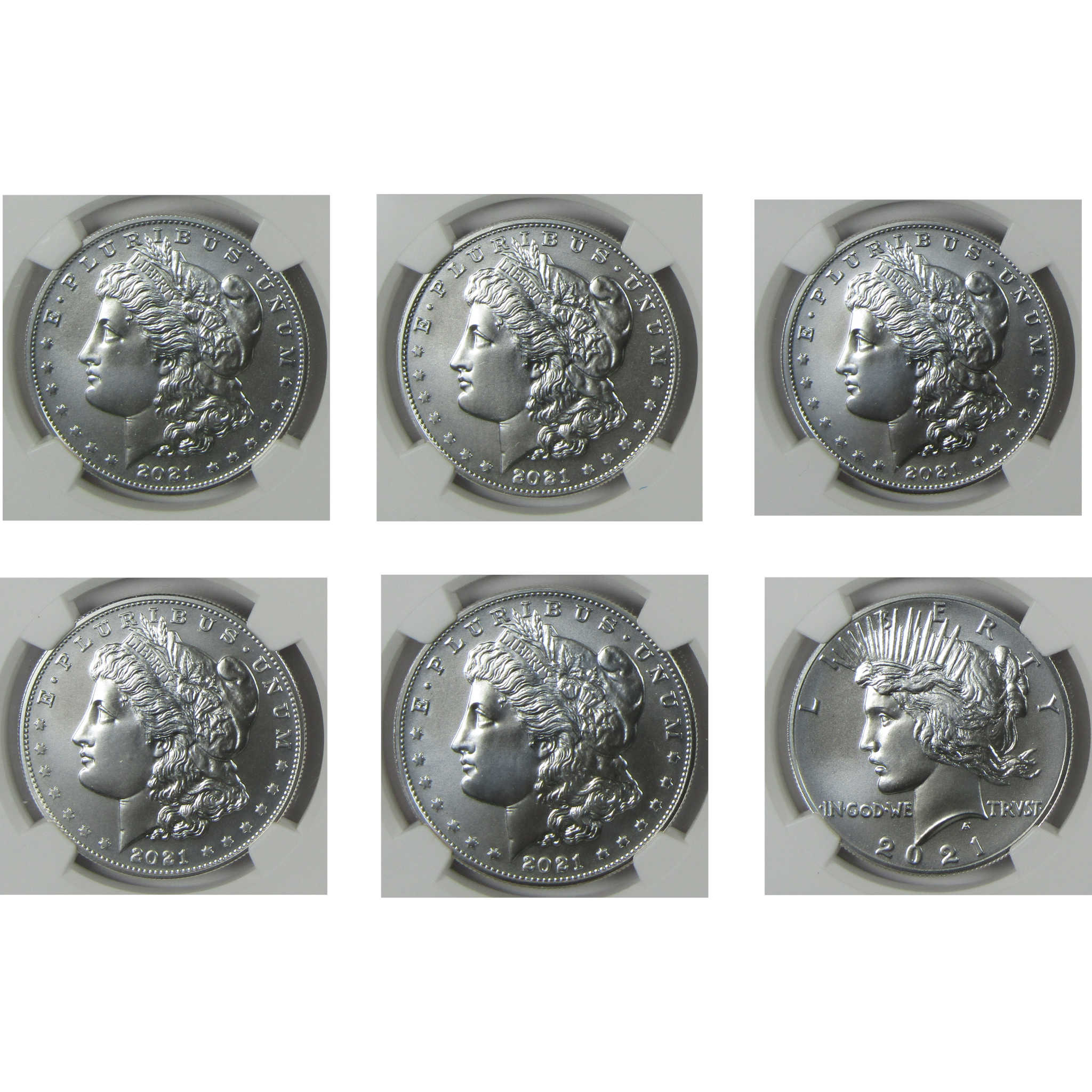 2021 Morgan Peace Silver Dollar 6 Piece Set MS 70 NGC SKU:CP1531