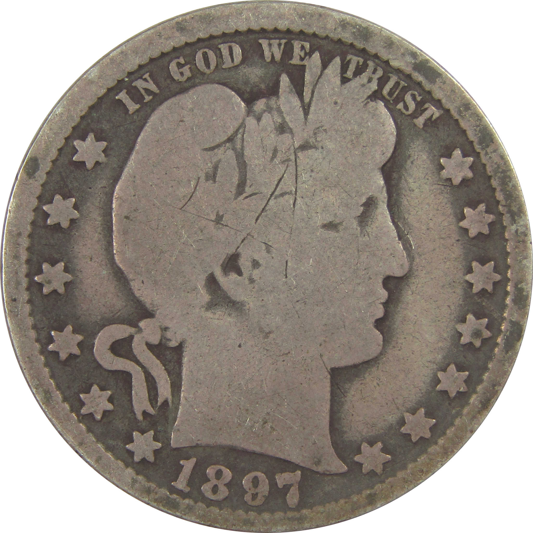 1897 O Barber Quarter G Good Details Silver 25c Coin SKU:I21795