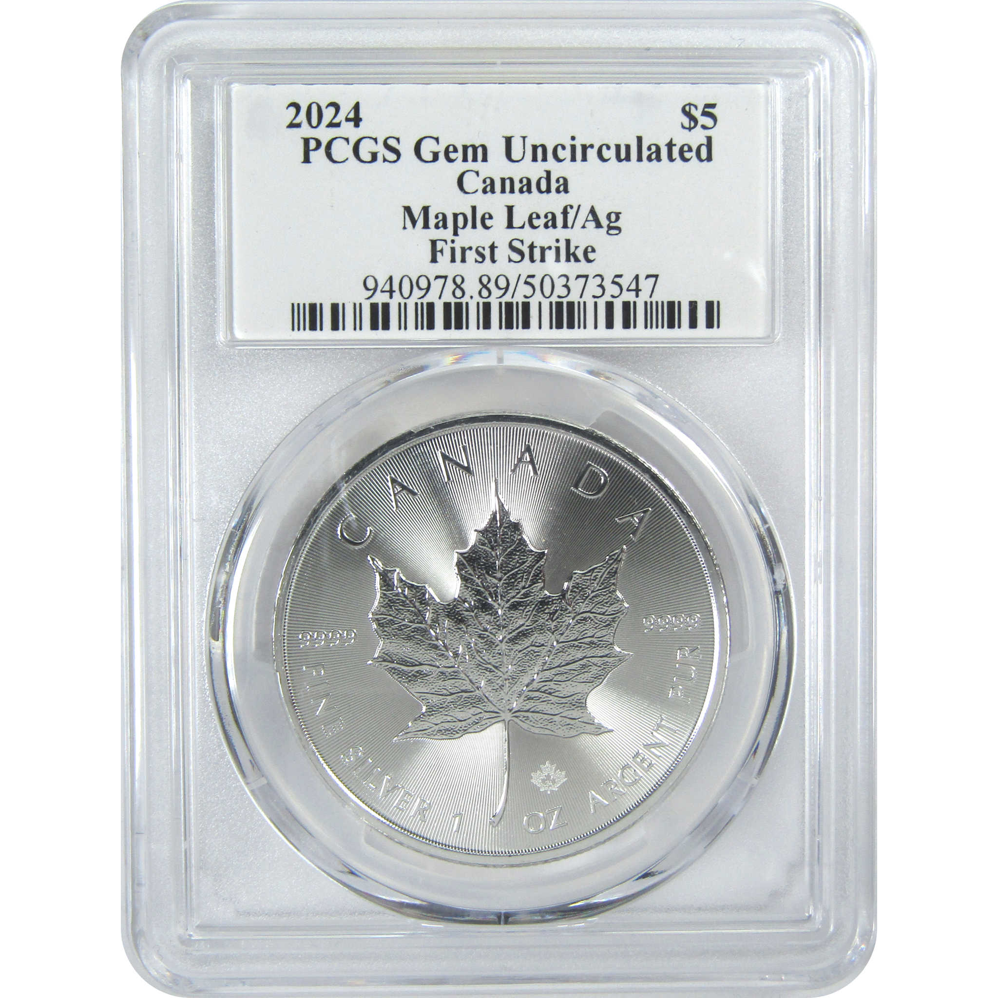 2024 Canadian Maple Leaf BU Gem Uncirculated PCGS 1 oz .9999 Silver $5