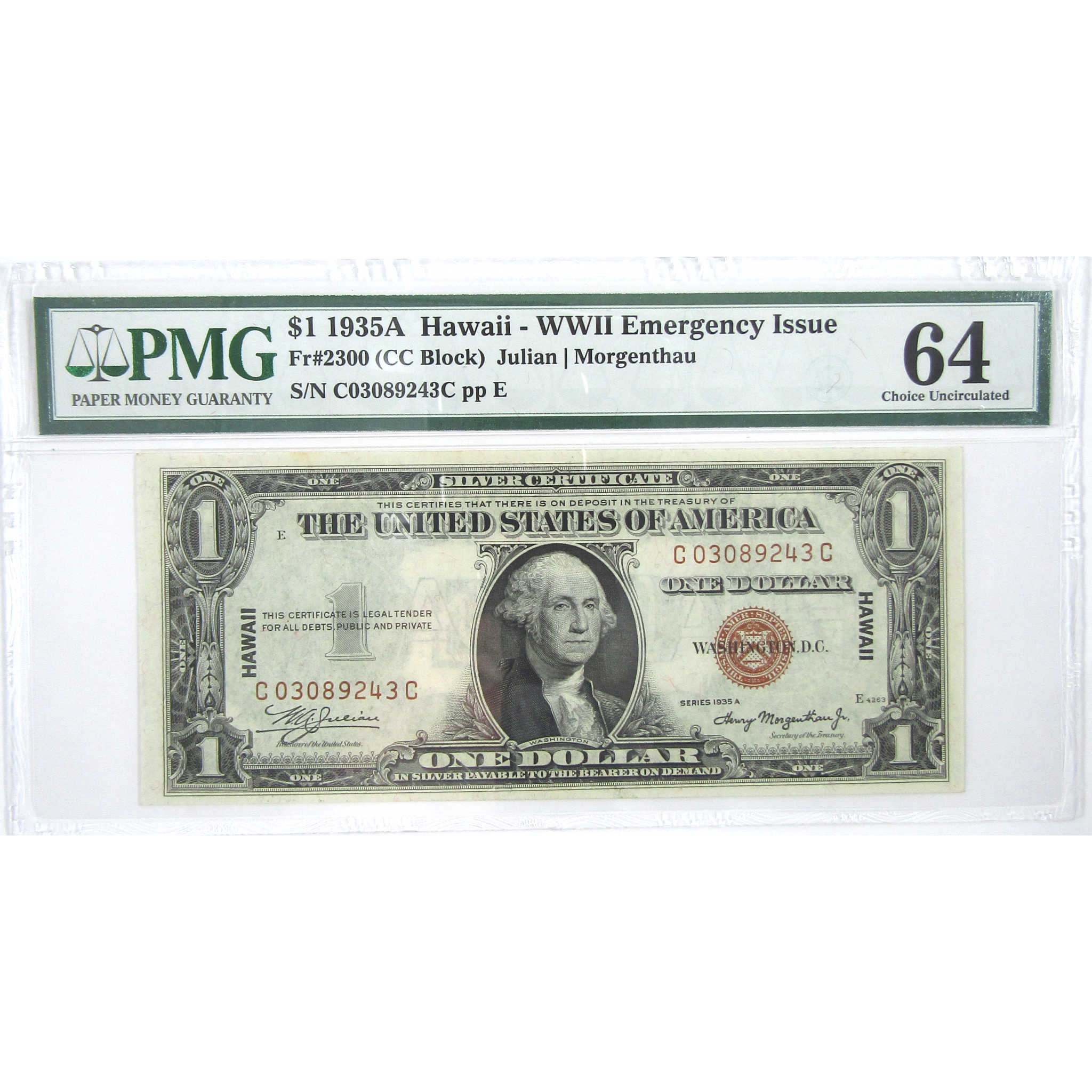 1935A $1 Silver Certificate Hawaii WWII Emergency Issue FR2300 64 PMG