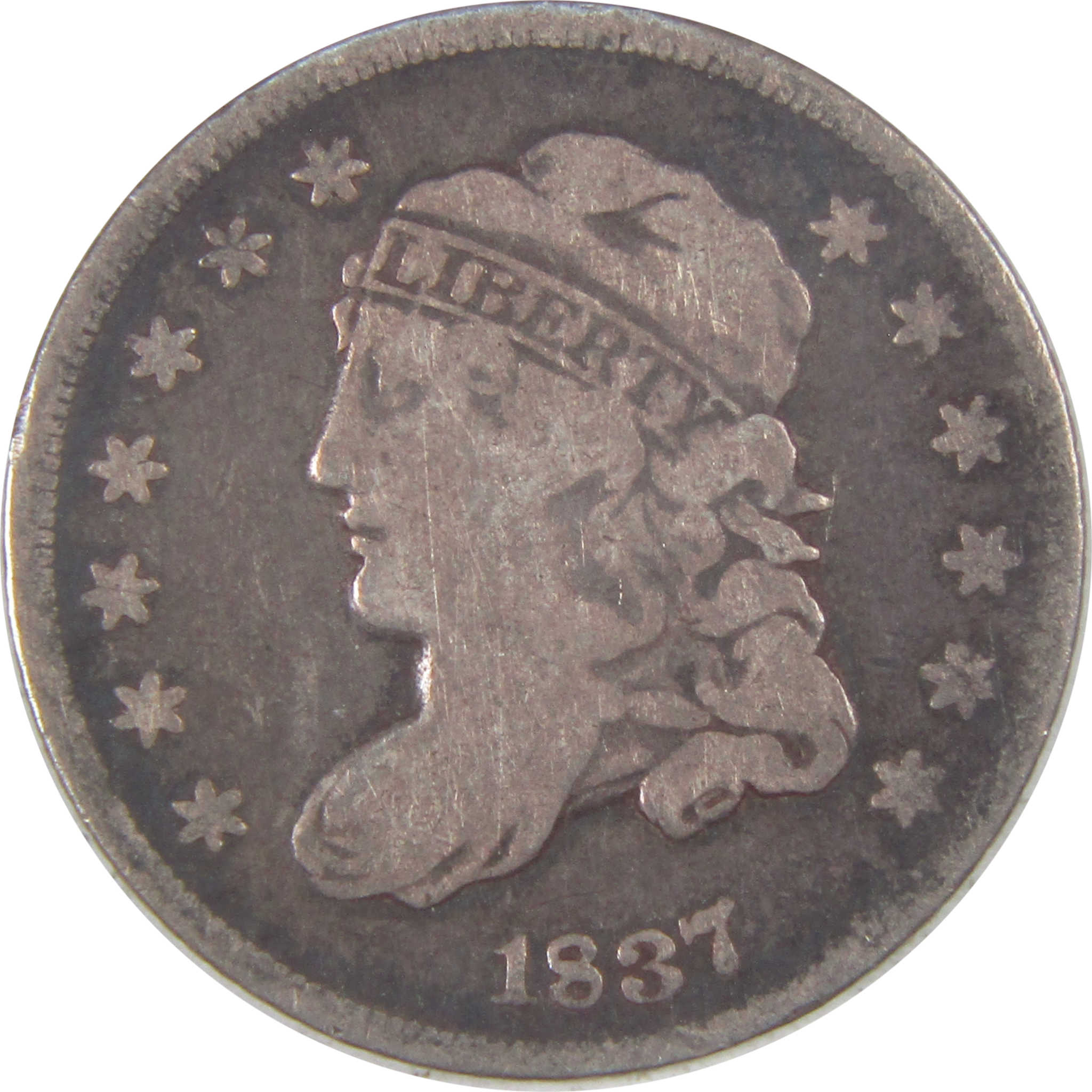 1837 Small 5C Capped Bust Half Dime F Fine Silver 5c Coin SKU:I16832