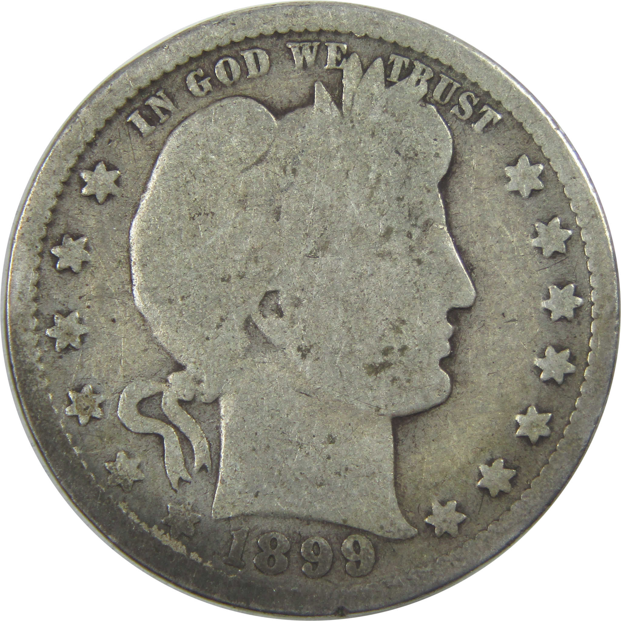 1899 Barber Quarter G Good Silver 25c Coin SKU:I15439