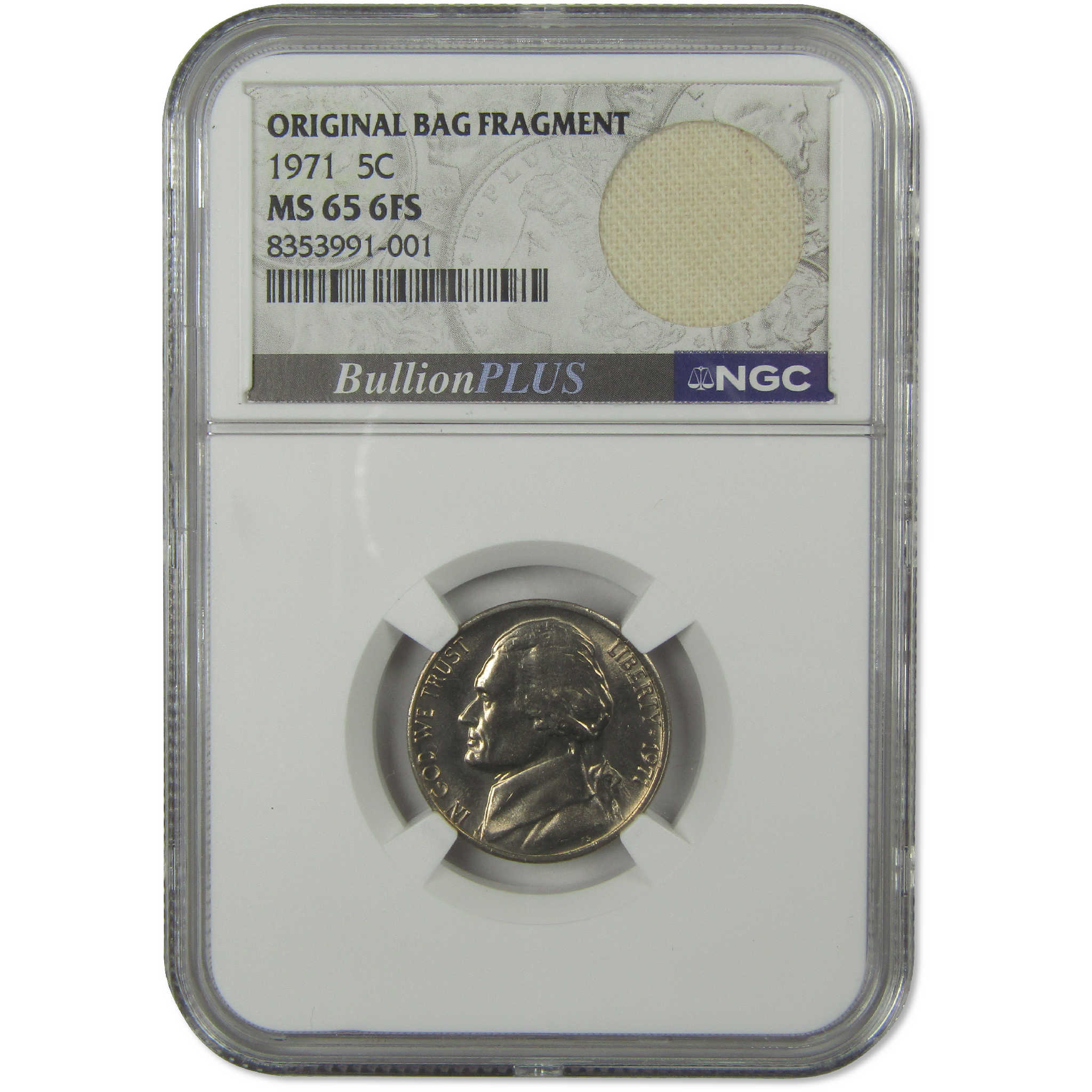 1971 Jefferson Nickel MS 65 6FS NGC Original Bag Fragment SKU:I22487
