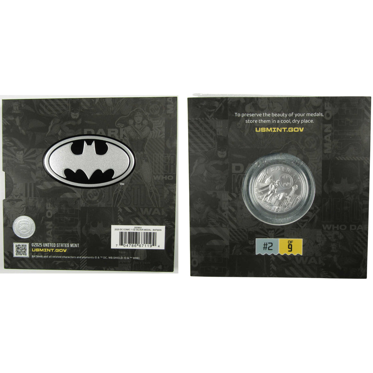 DC Comic Art Batman 1 oz .999 Silver Medal Collectible OGP COA