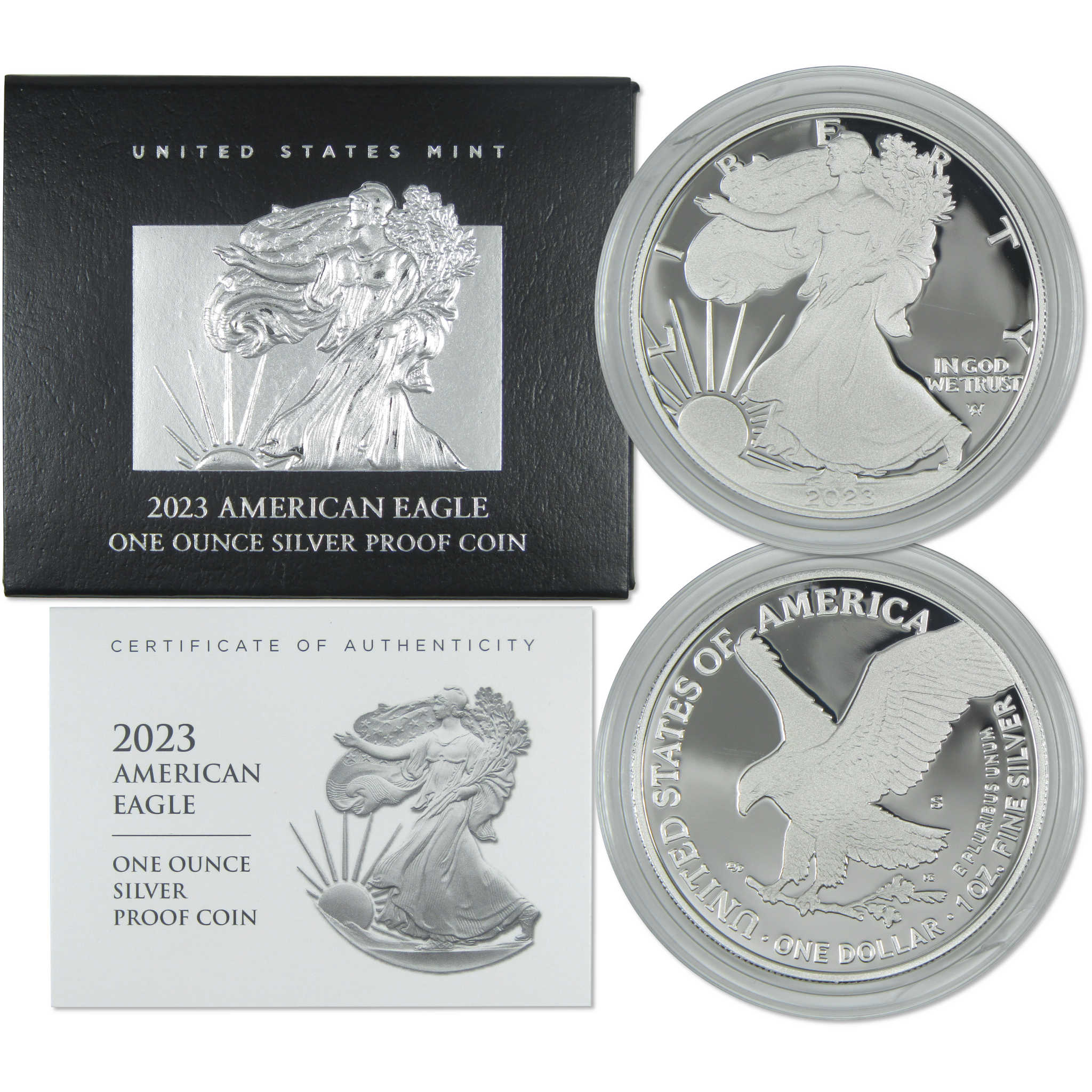 2023 S American Eagle Dollar Proof 1 oz .999 Silver Bullion $1 OGP COA