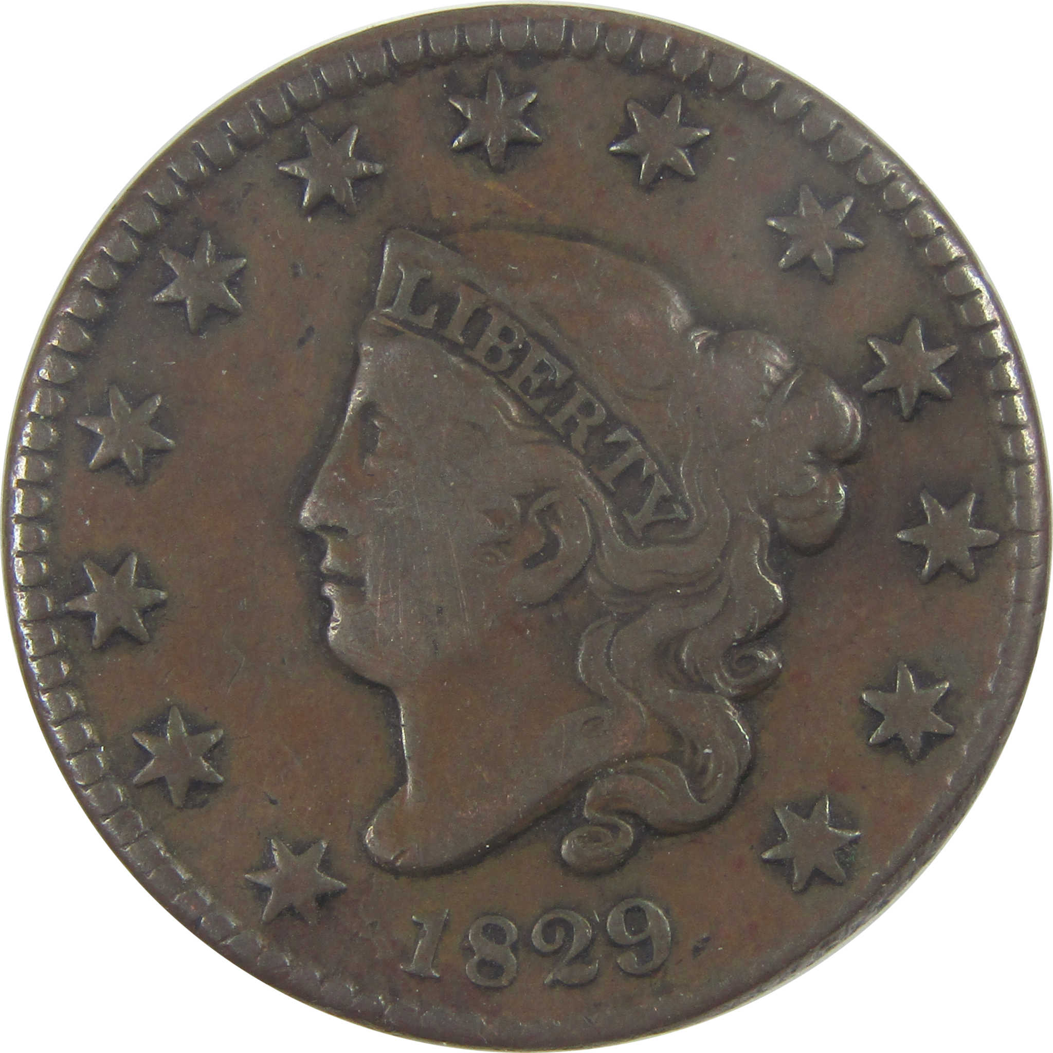 1829 Large Letters Coronet Head Large Cent F Fine Copper SKU:I16720