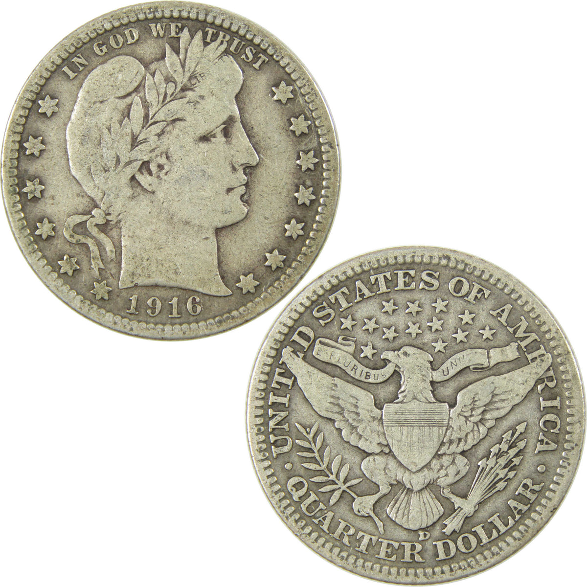 1916 D Barber Silver Quarter AF About Fine 25c Coin Collectible