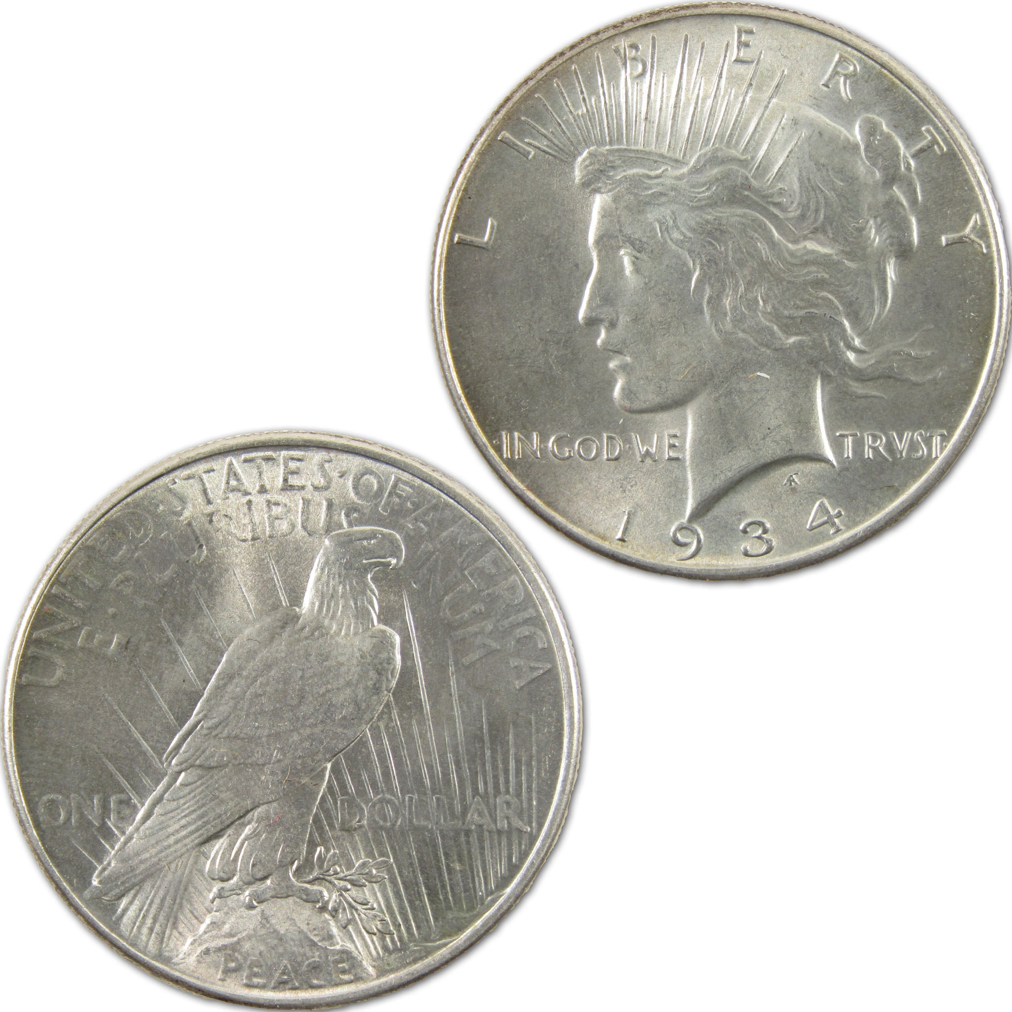 1934 Peace Dollar BU Choice Uncirculated Silver $1 Coin SKU:I10355