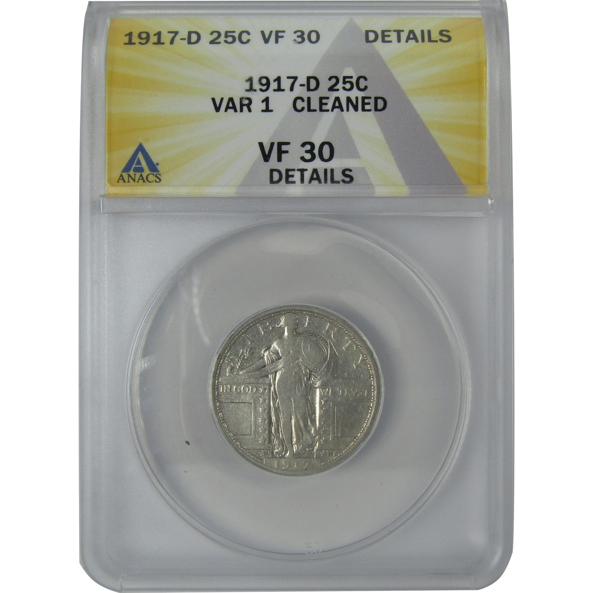 1917 D Type 1 Standing Liberty Quarter VF 30 Details ANACS SKU:I16135