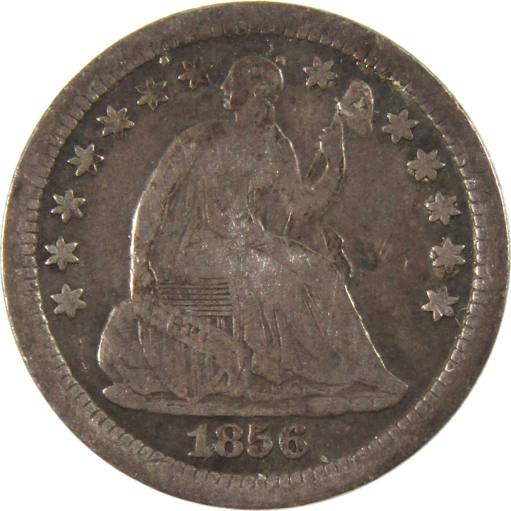 1856 Seated Liberty Half Dime F Fine 90% Silver 5c Coin SKU:I10061