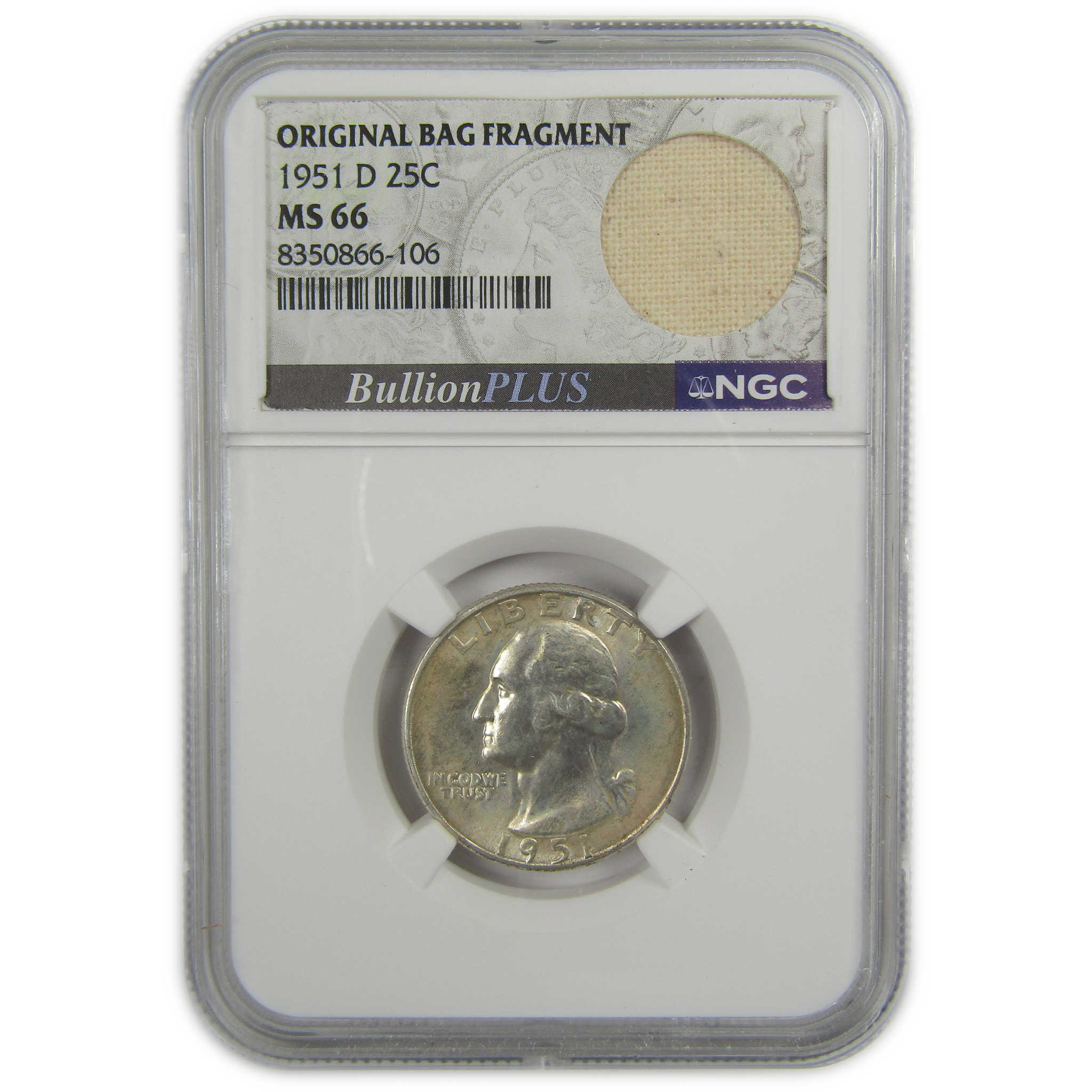 1951 D Washington Quarter MS 66 NGC Silver Bag Fragment SKU:I20517