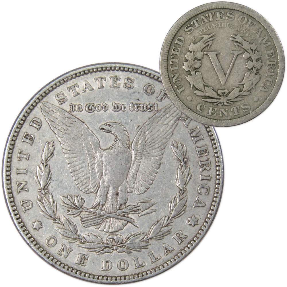 1882 Morgan Silver Dollar VF Very Fine with 1907 Liberty Nickel Good - Morgan coin - Morgan silver dollar - Morgan silver dollar for sale - Profile Coins &amp; Collectibles