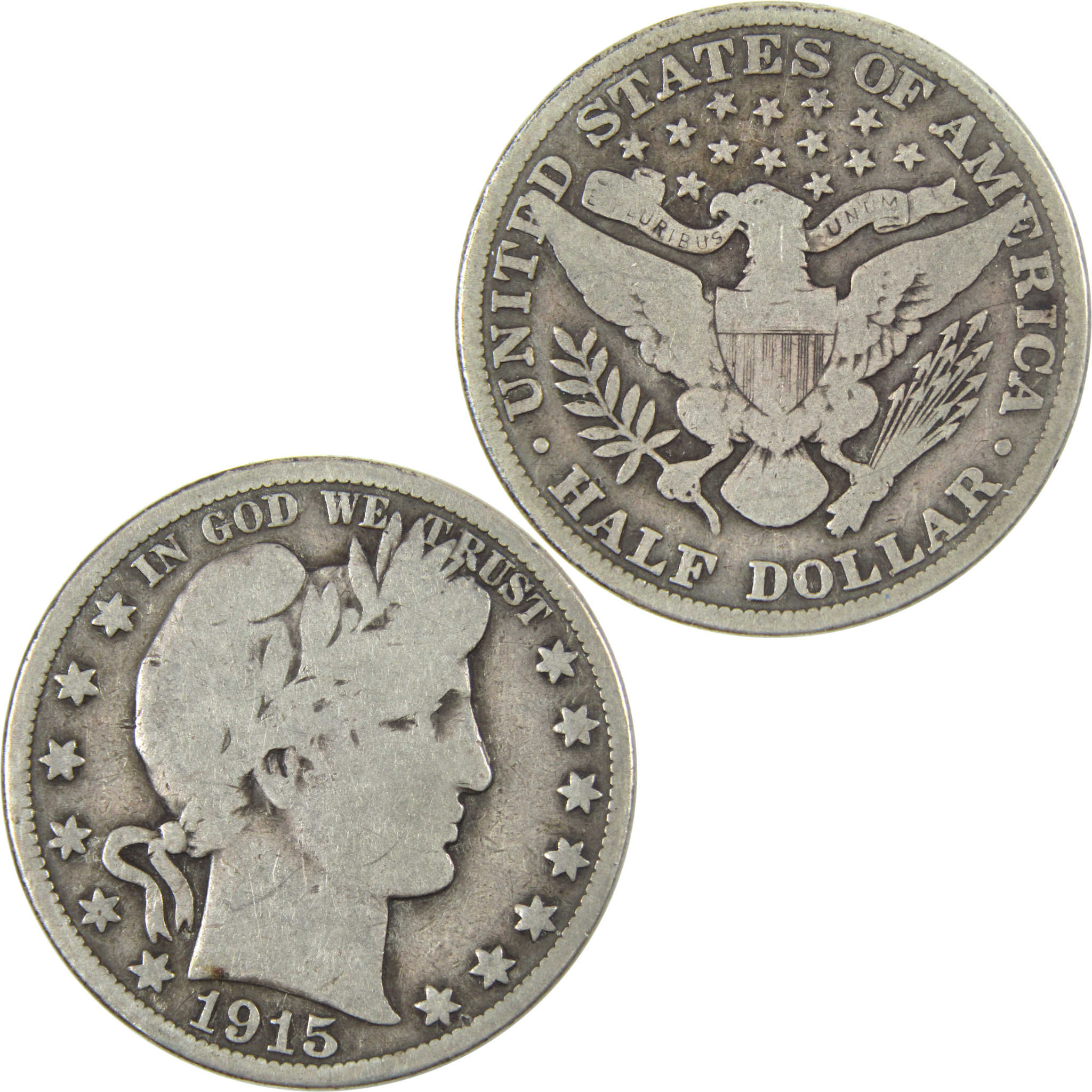 1915 Barber Half Dollar VG Very Good Silver 50c Coin SKU:I14759