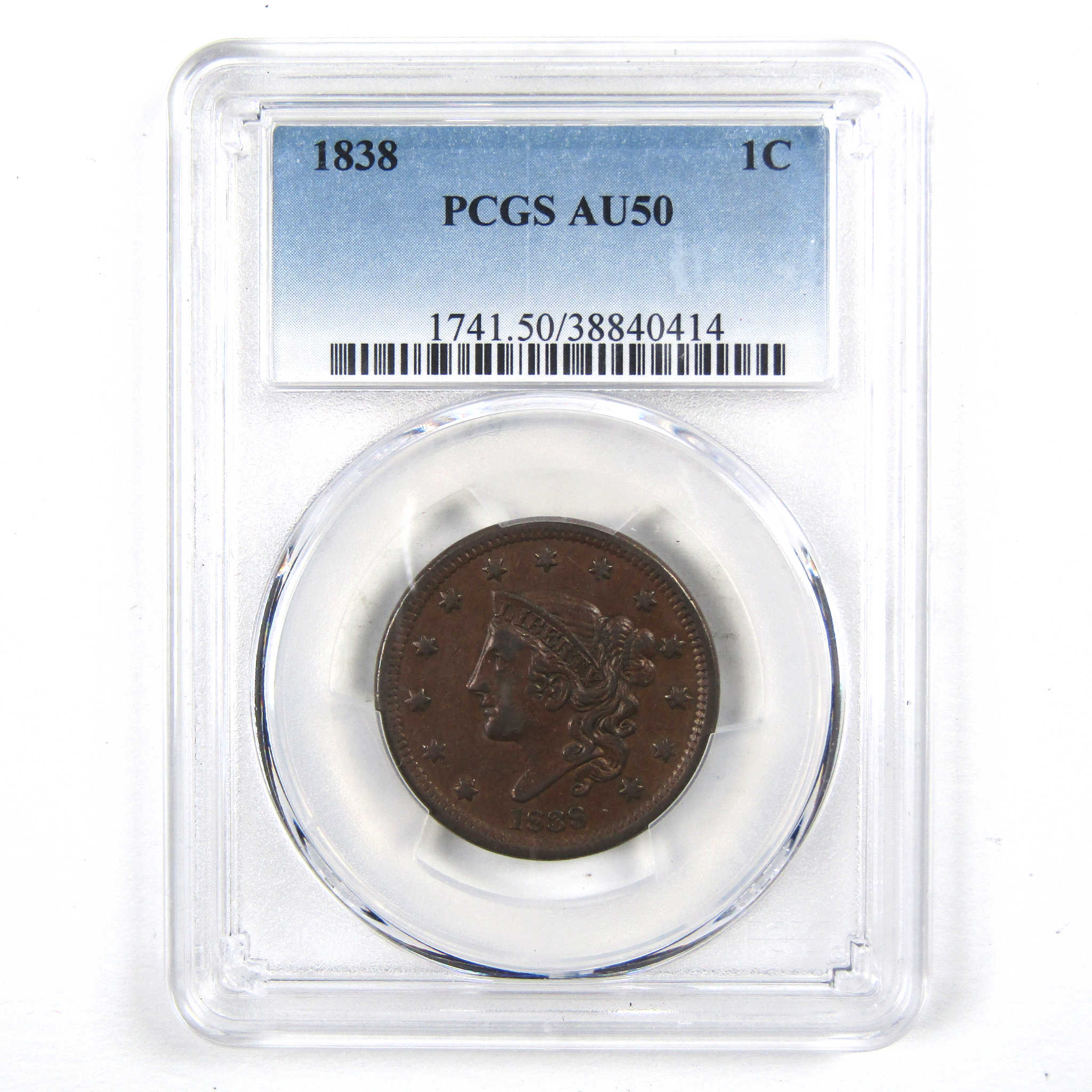 1838 Coronet Head Large Cent AU 50 PCGS Copper Penny Coin SKU:I3066
