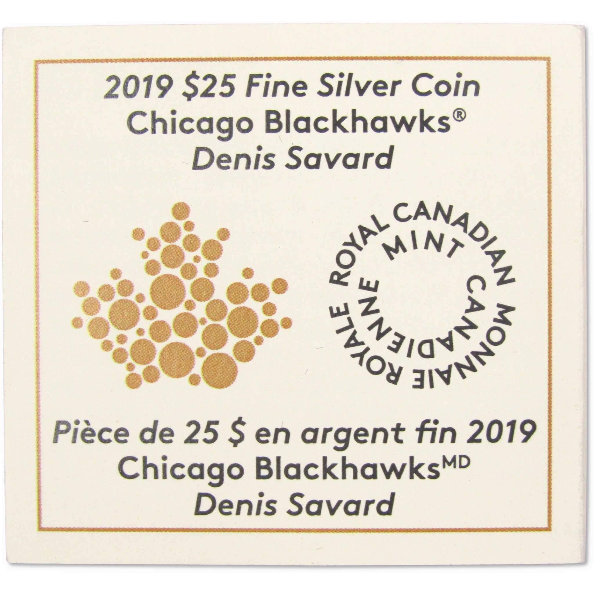 NHL Chicago Blackhawks Denis Savard .9999 Silver $25 Proof 2019 Canada COA