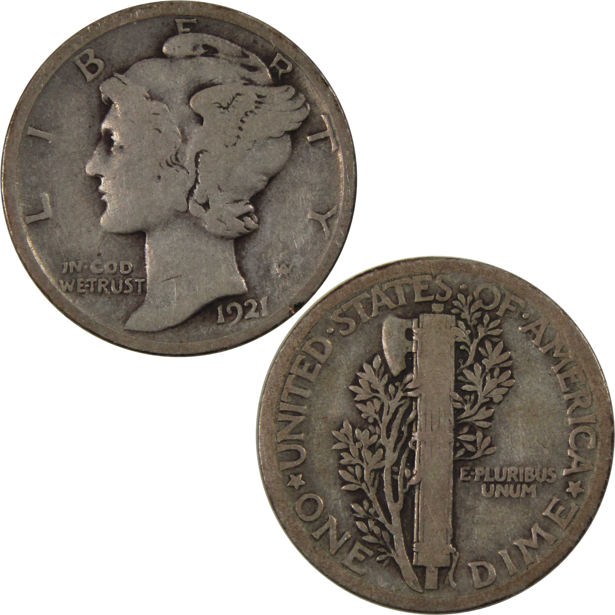 1921 Mercury Dime VG Very Good 90% Silver 10c Coin SKU:I4784
