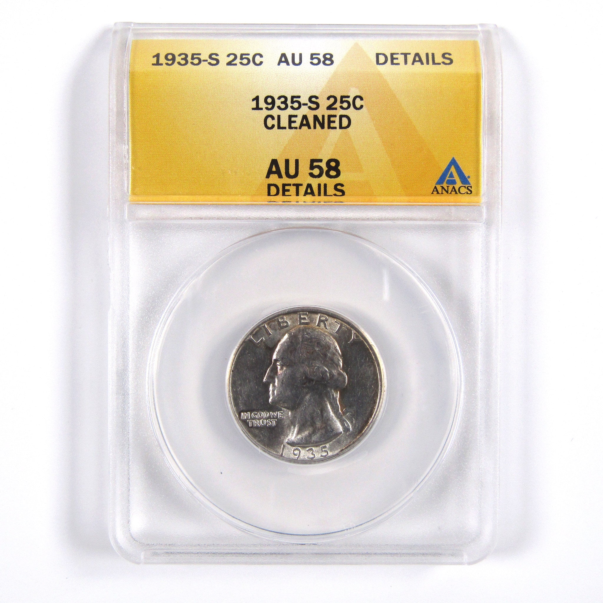 1935 S Washington Quarter AU 58 Details ANACS 90% Silver SKU:CPC2217