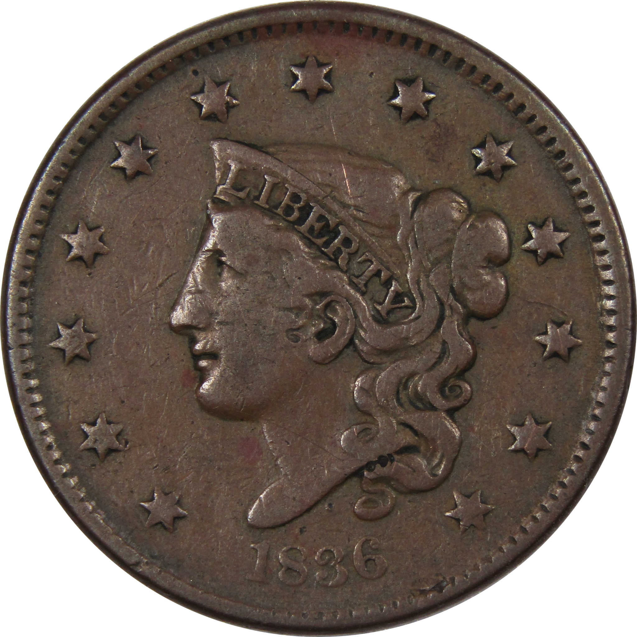 1836 Coronet Head Large Cent VF Very Fine Copper Penny 1c SKU:IPC9085
