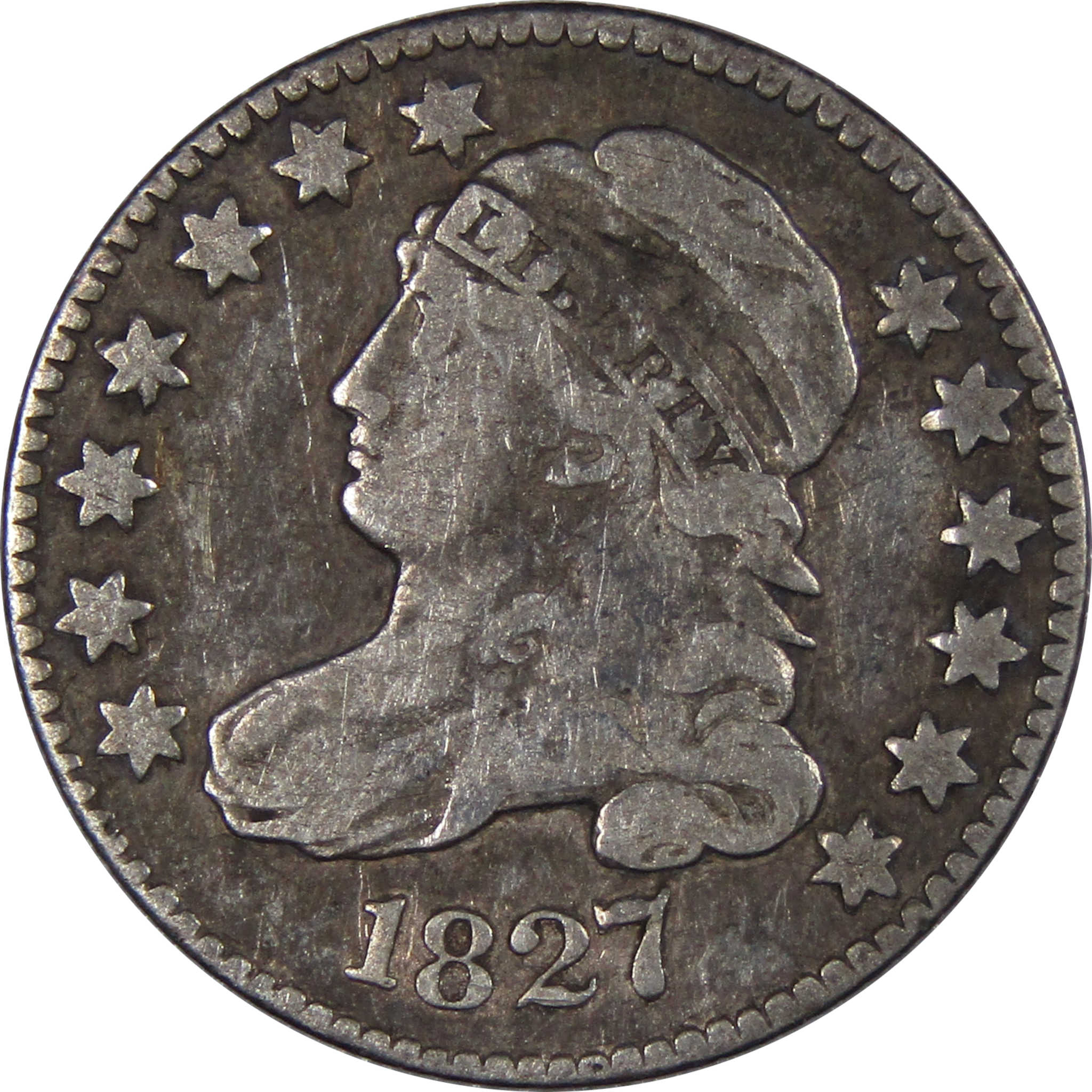 1827 Pointed Top Capped Bust Dime F Fine 89.24% Silver 10c SKU:IPC8235