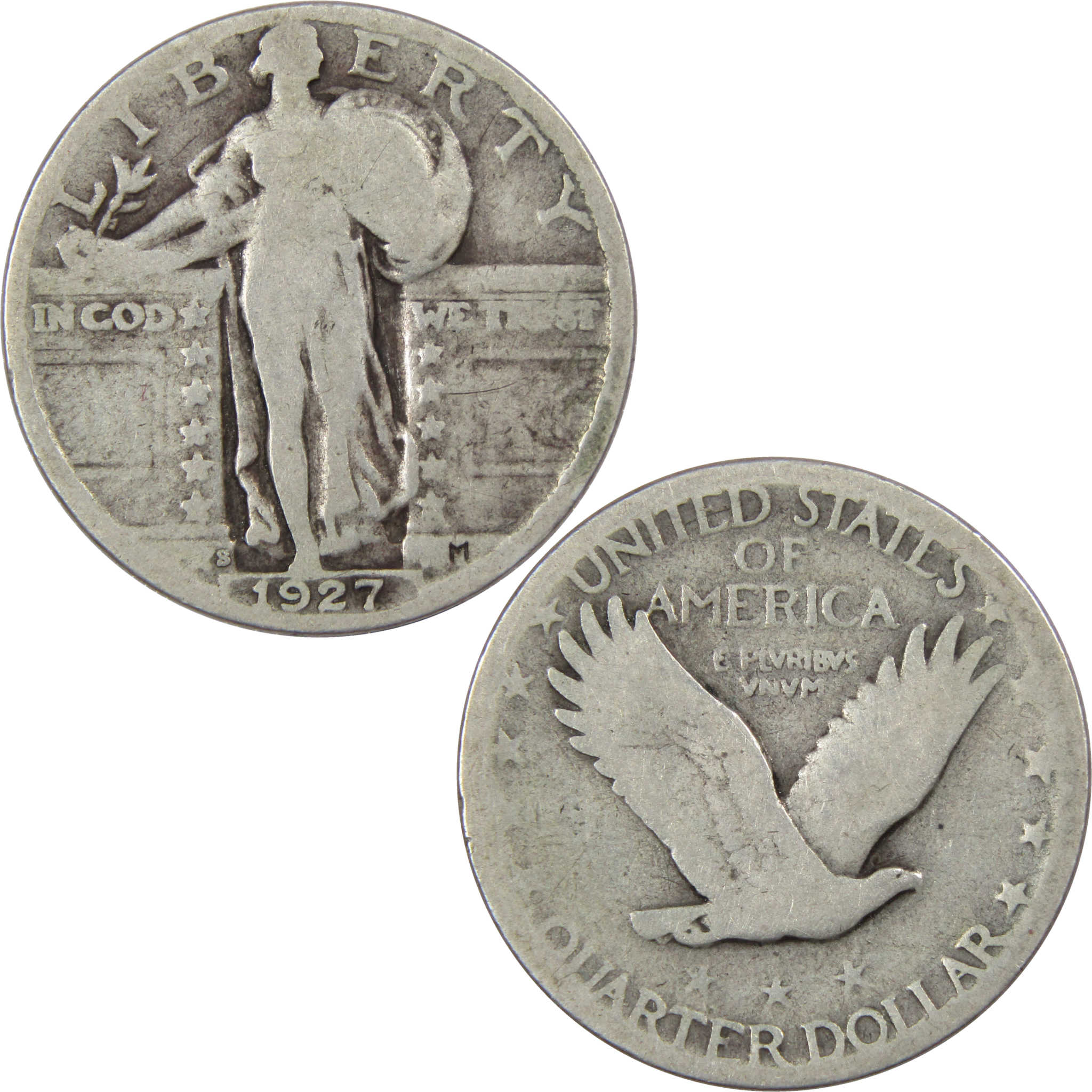 1927 S Standing Liberty Quarter G Good 90% Silver 25c SKU:I720