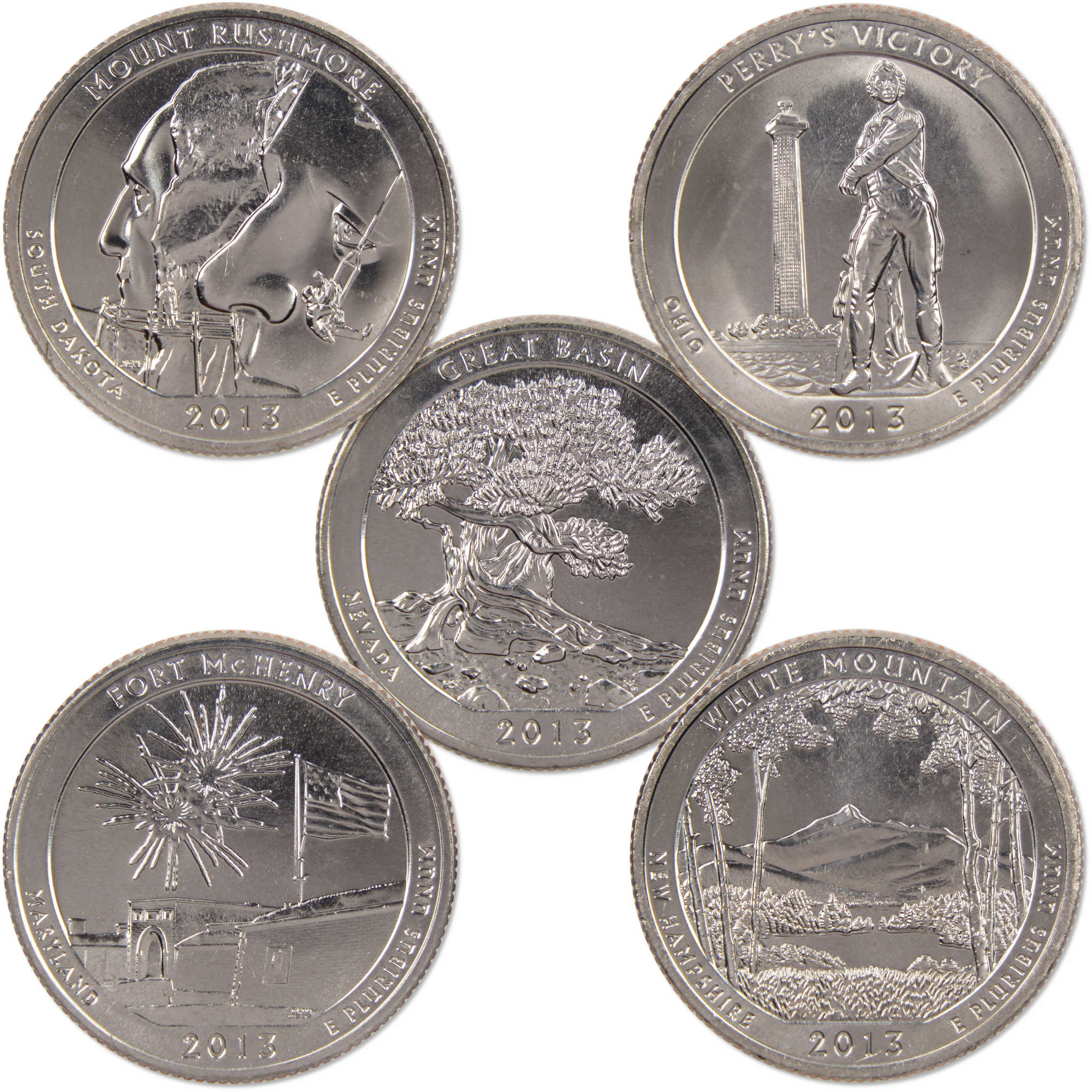 2013 S National Park Quarter 5 Coin Set Uncirculated Mint State Clad 25c